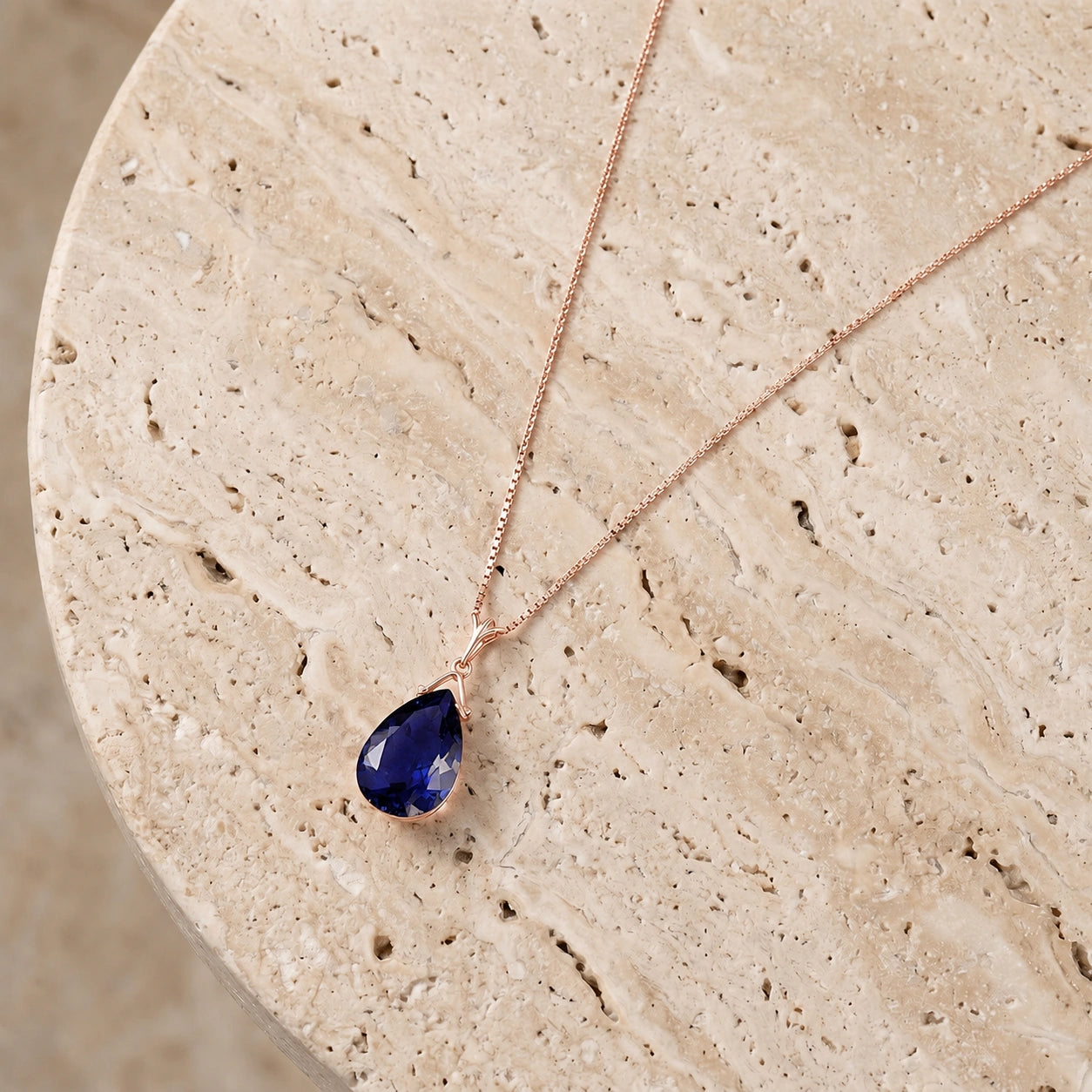 Rose Gold Rose Necklace Sapphire 10K — Giovanna