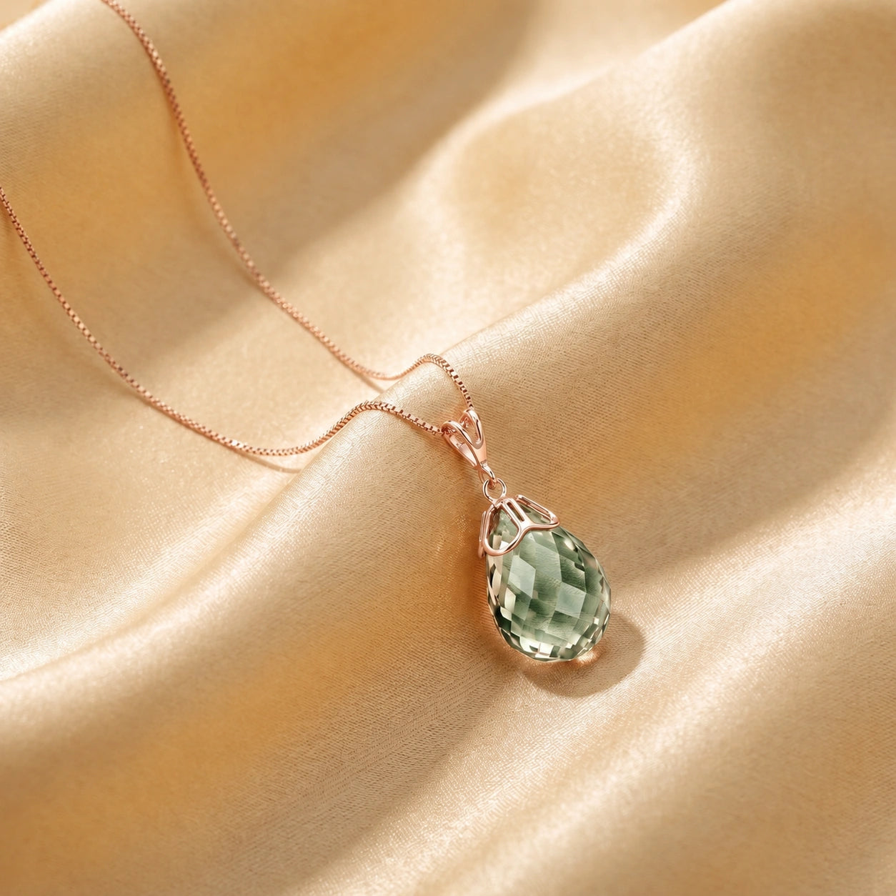 Rose Gold Belle Necklace Green Amethyst 10K — Fioretta