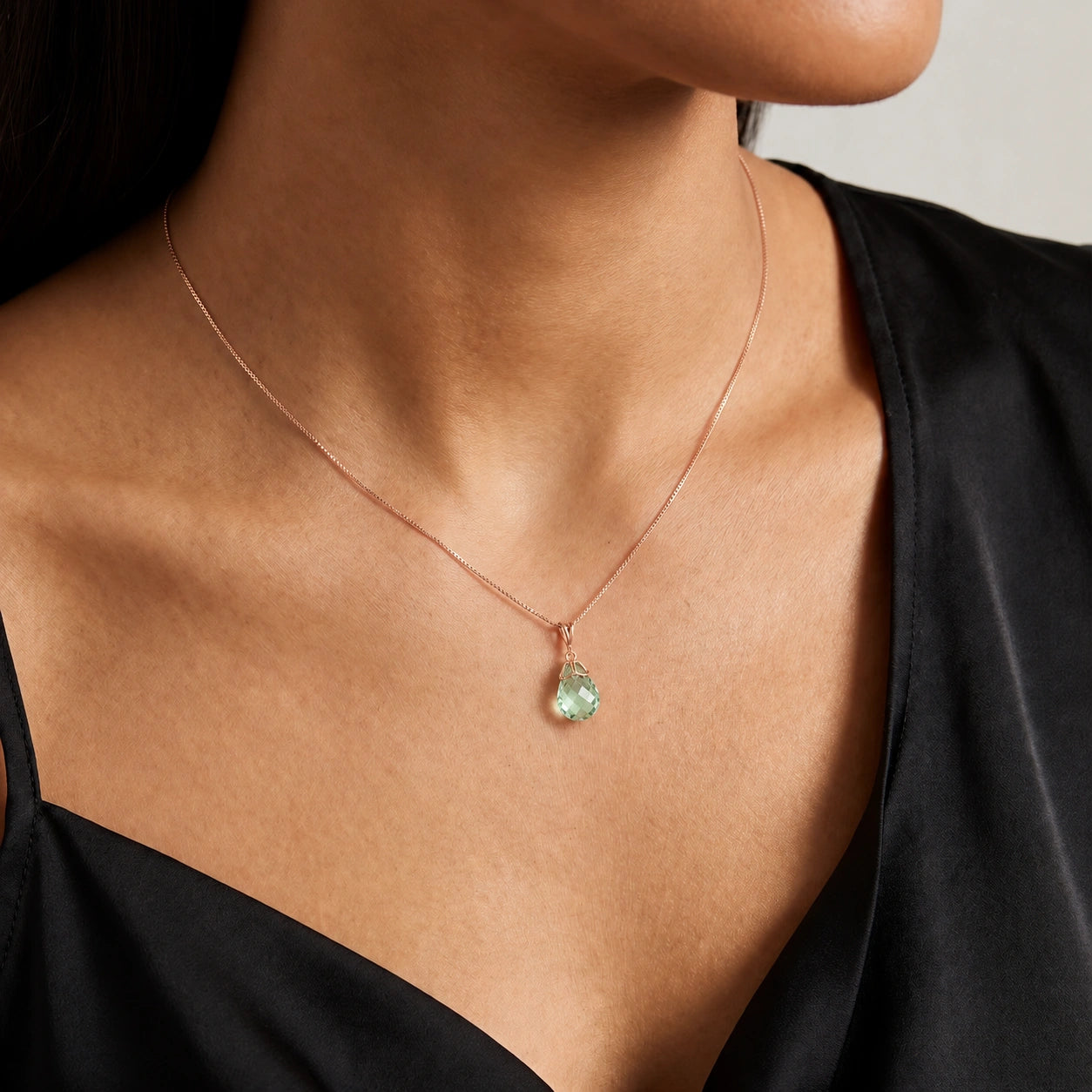 Rose Gold Belle Necklace Green Amethyst 10K — Fioretta