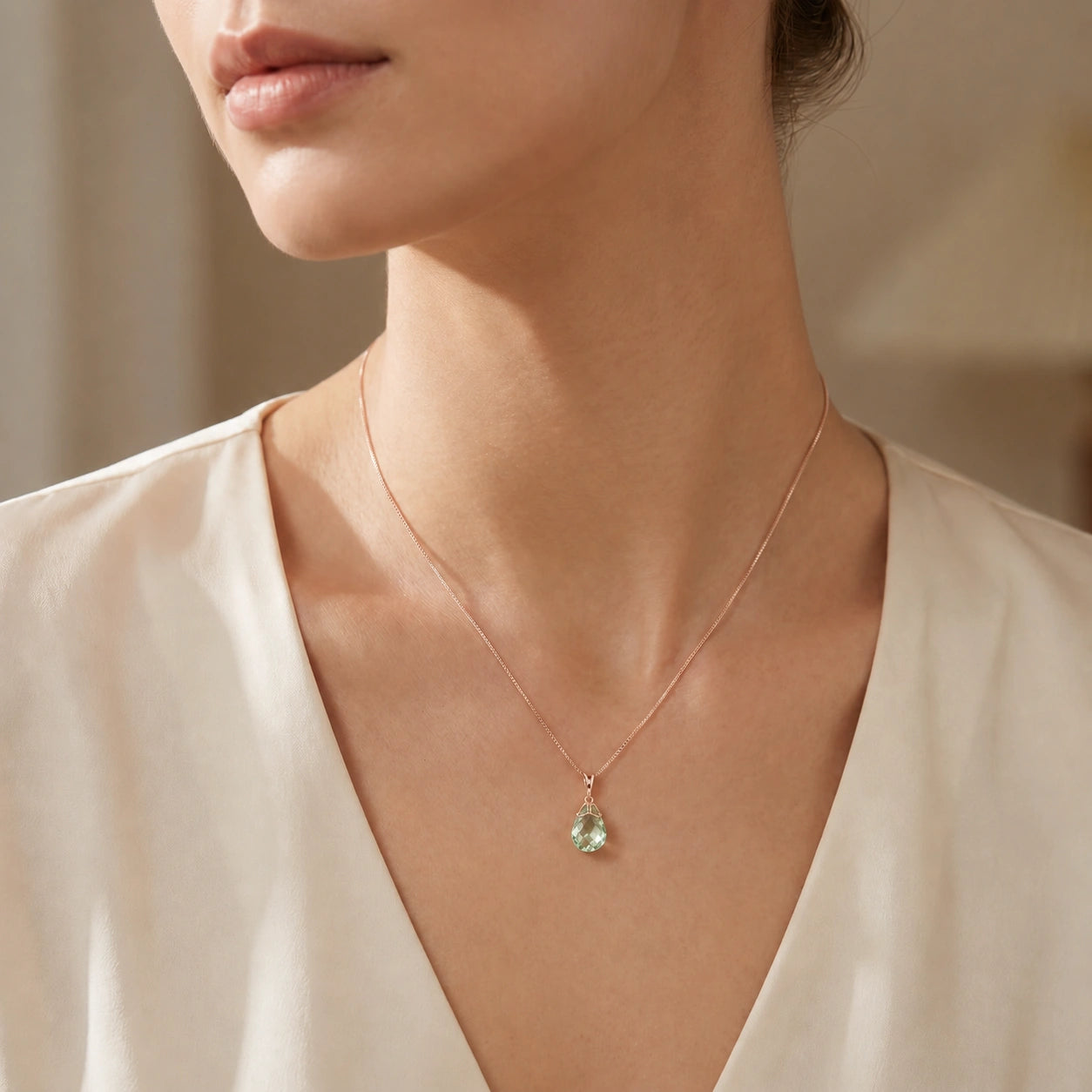 Rose Gold Belle Necklace Green Amethyst 10K — Fioretta