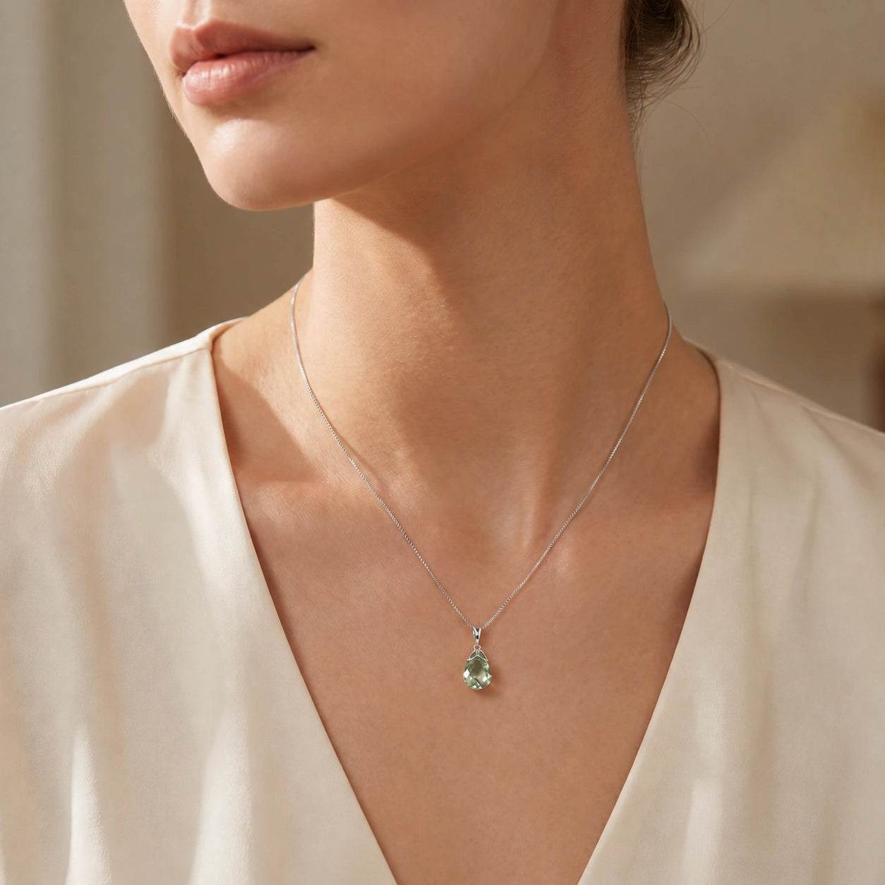 White Gold Belle Necklace Green Amethyst 10K — Fioretta