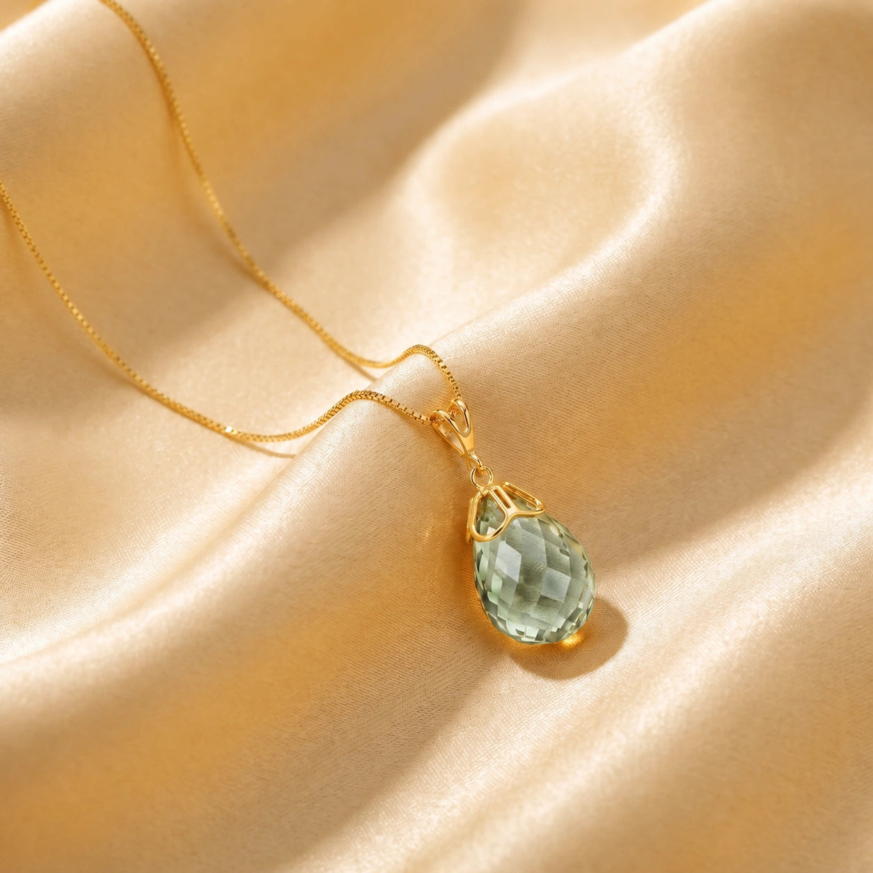 Yellow Gold Belle Necklace Green Amethyst 10K — Fioretta