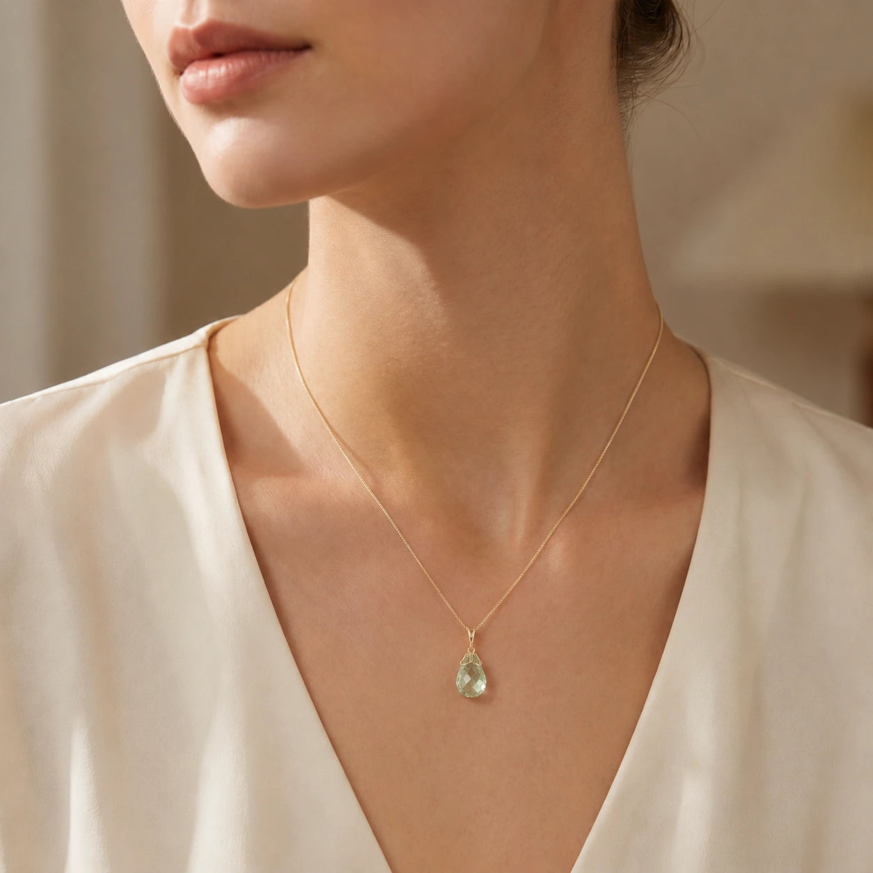 Yellow Gold Belle Necklace Green Amethyst 10K — Fioretta