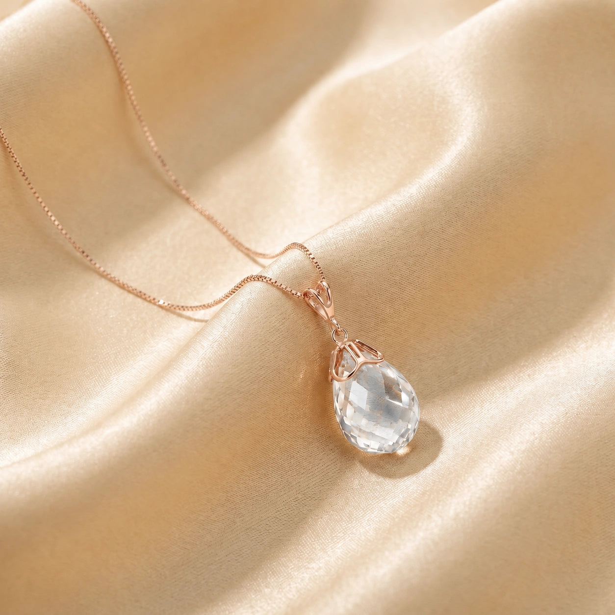 Rose Gold Belle Necklace White Topaz 10K — Fioretta