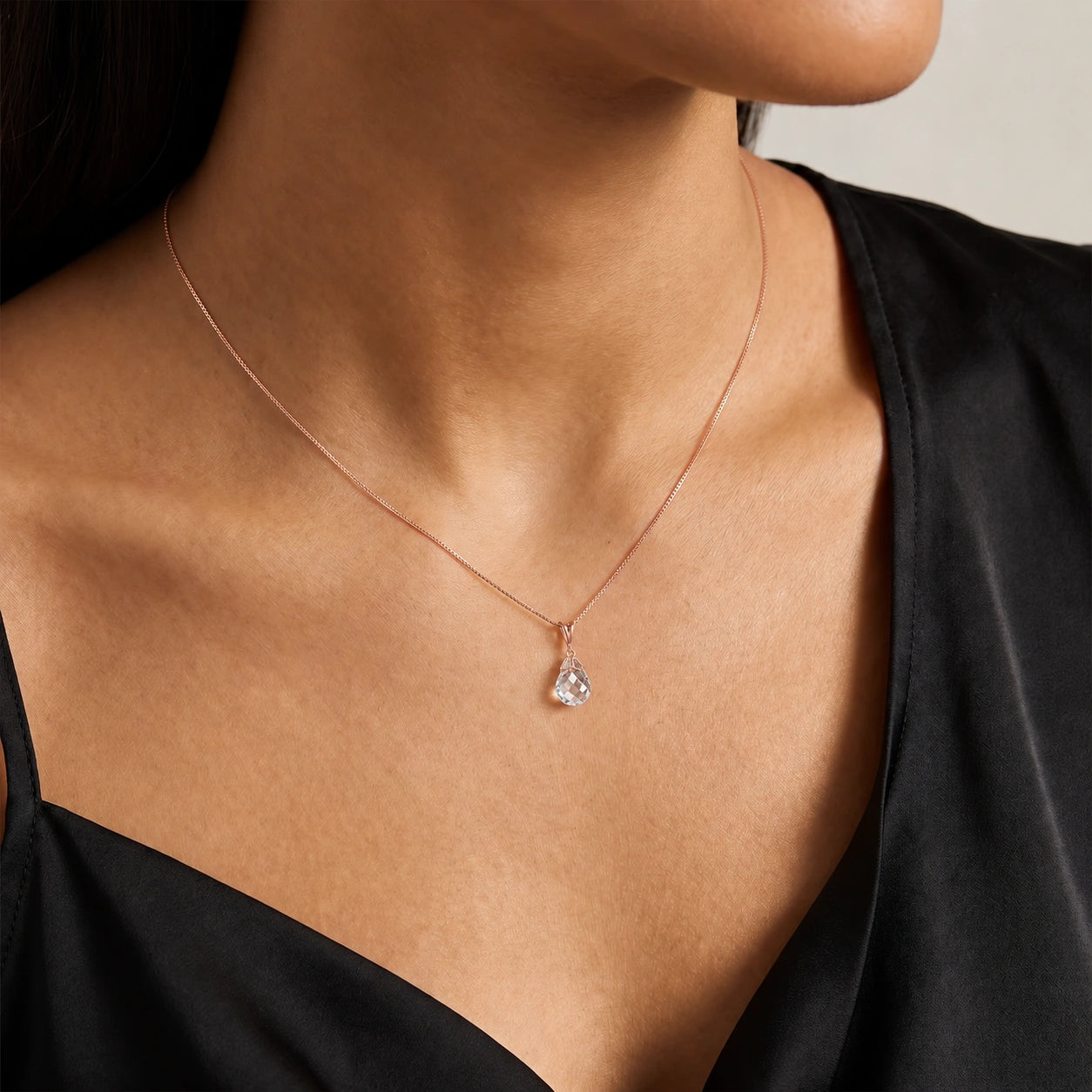Rose Gold Belle Necklace White Topaz 10K — Fioretta