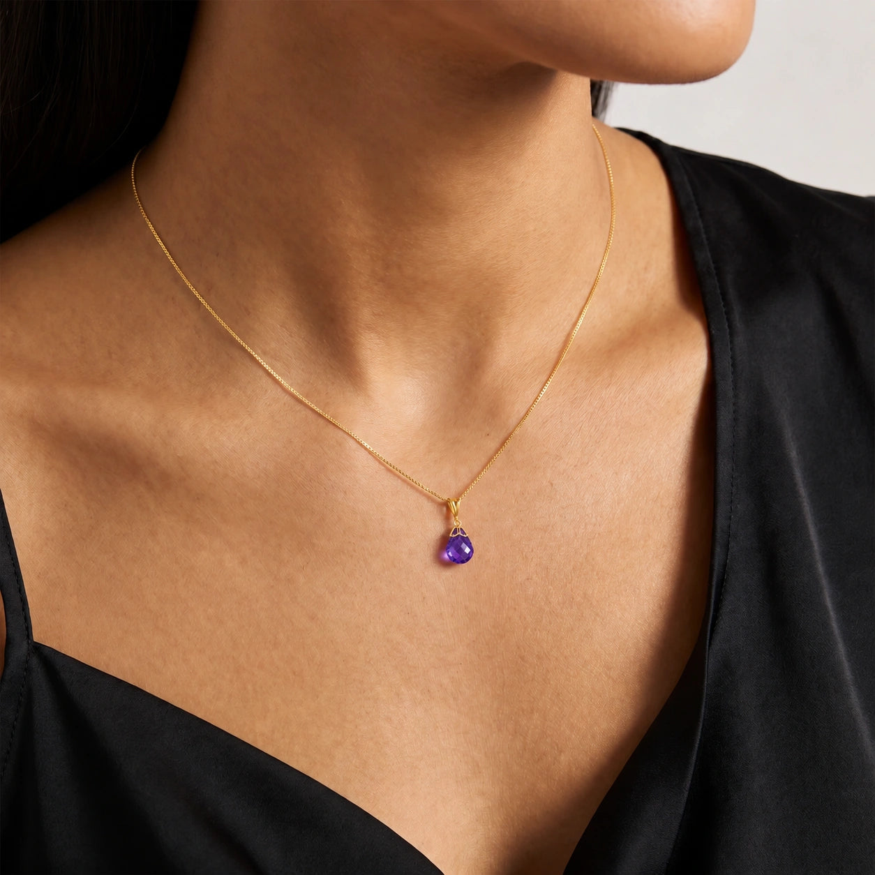 Yellow Gold Belle Necklace Amethyst 10K — Fioretta