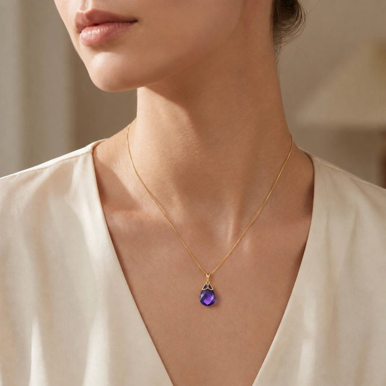 Yellow Gold Belle Necklace Amethyst 10K — Fioretta