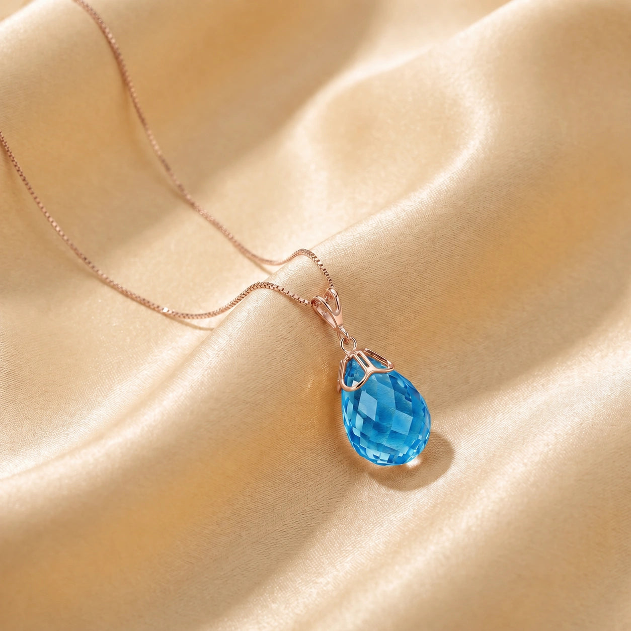Rose Gold Belle Necklace Blue Topaz 10K — Fioretta