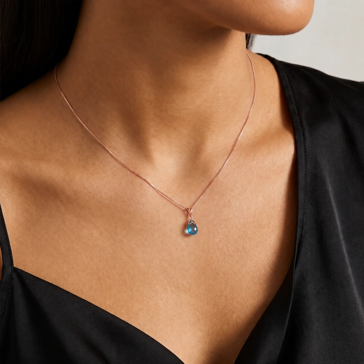 Rose Gold Belle Necklace Blue Topaz 10K — Fioretta