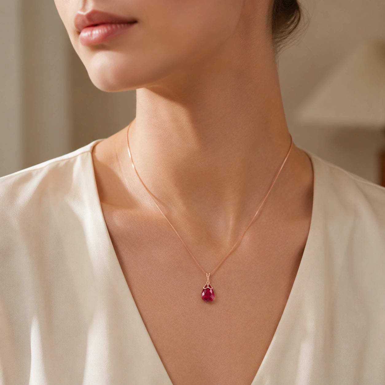 Rose Gold Belle Necklace Ruby 10K — Fioretta