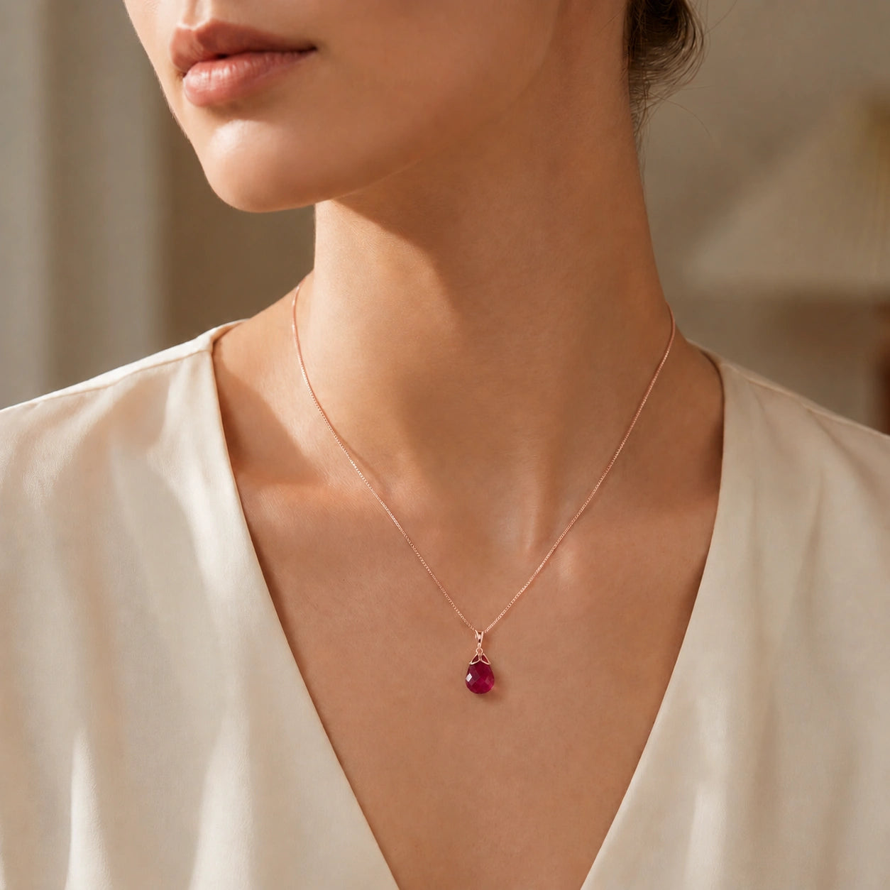 Rose Gold Belle Necklace Ruby 10K — Fioretta
