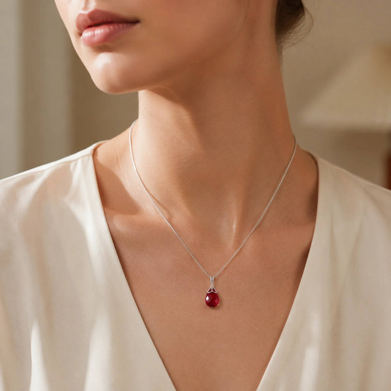 White Gold Belle Necklace Ruby 10K — Fioretta