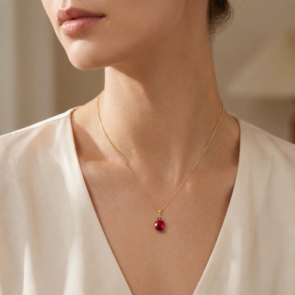 Yellow Gold Belle Necklace Ruby 10K — Fioretta