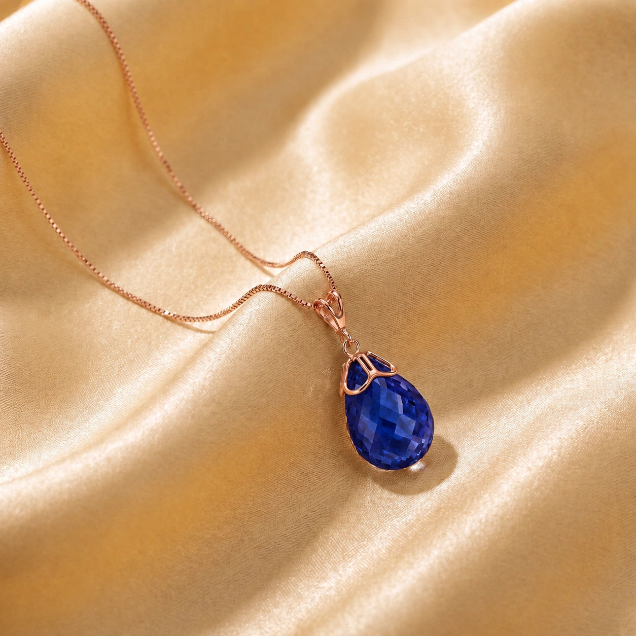 Rose Gold Belle Necklace Sapphire 10K — Fioretta