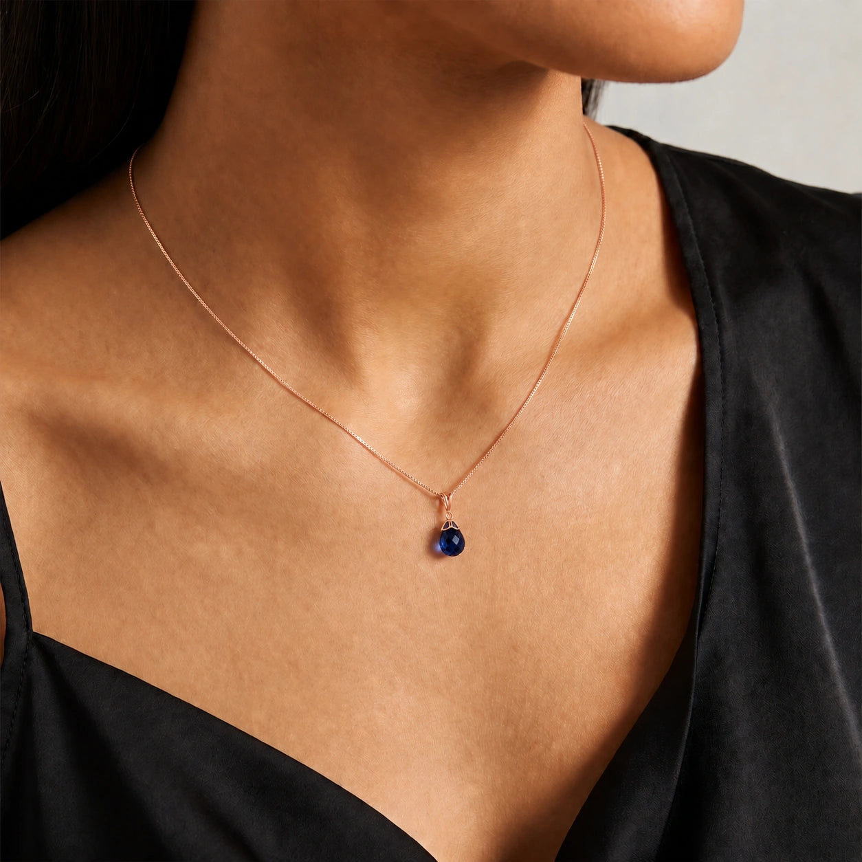 Rose Gold Belle Necklace Sapphire 10K — Fioretta