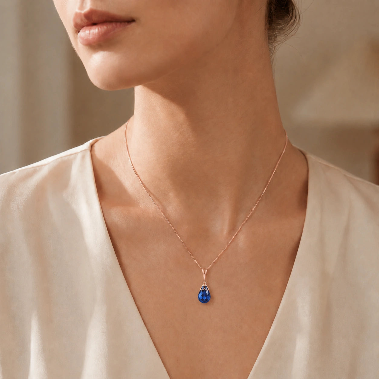 Rose Gold Belle Necklace Sapphire 10K — Fioretta