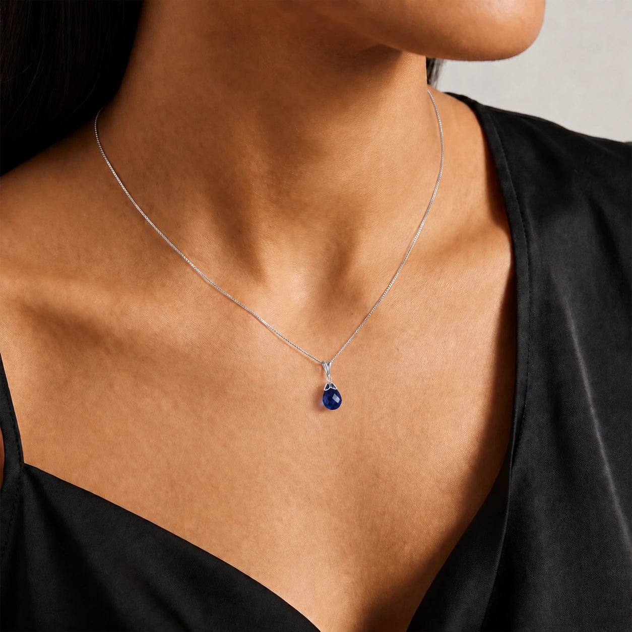 White Gold Belle Necklace Sapphire 10K — Fioretta