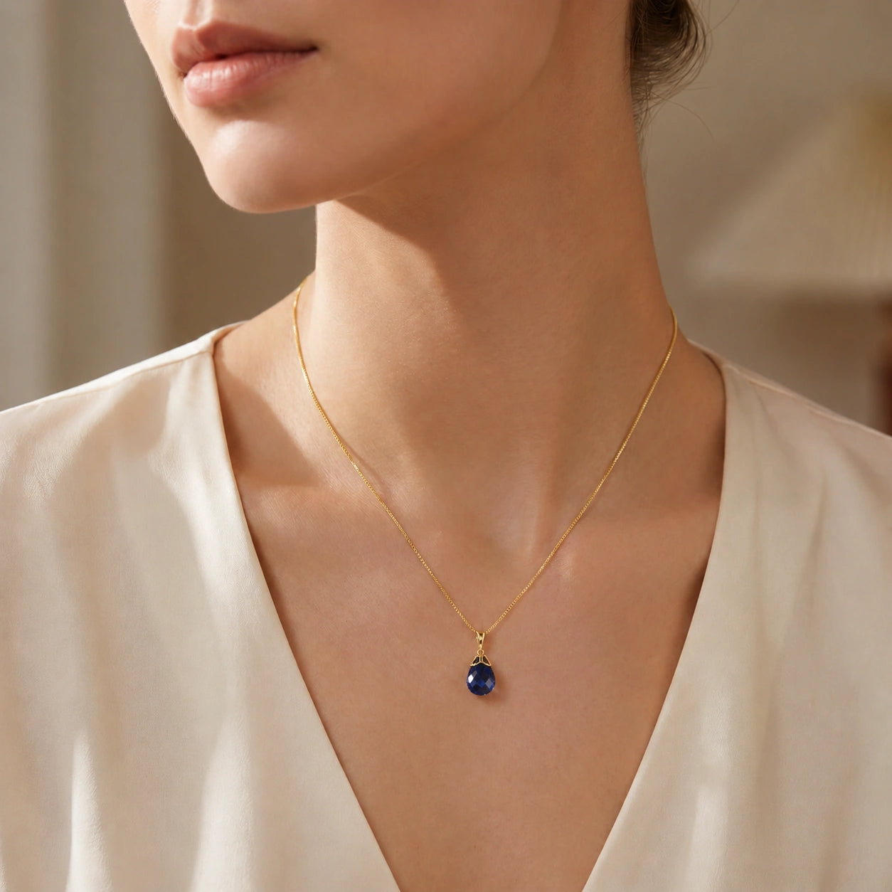 Yellow Gold Belle Necklace Sapphire 10K — Fioretta