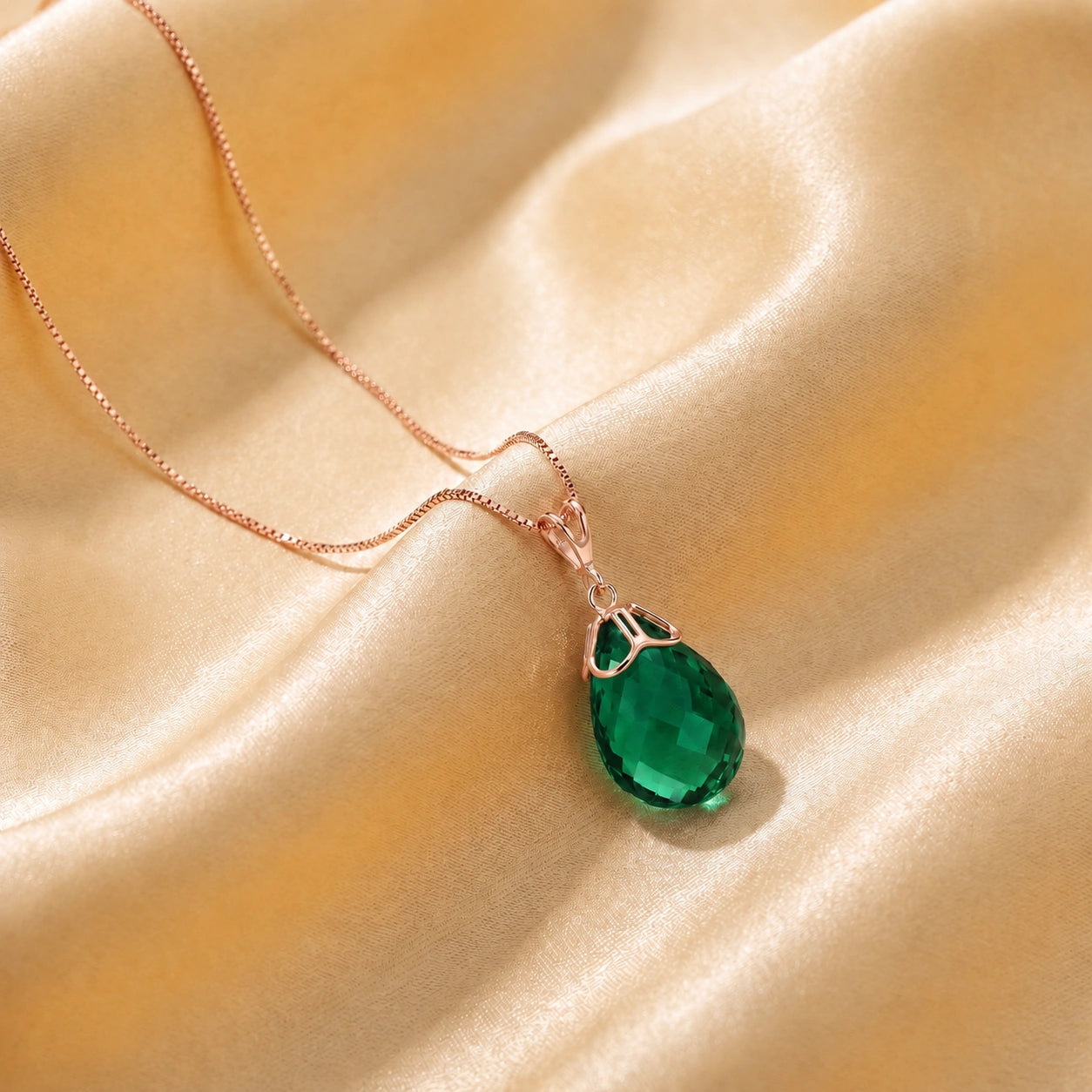 Rose Gold Belle Necklace Emerald 10K — Fioretta