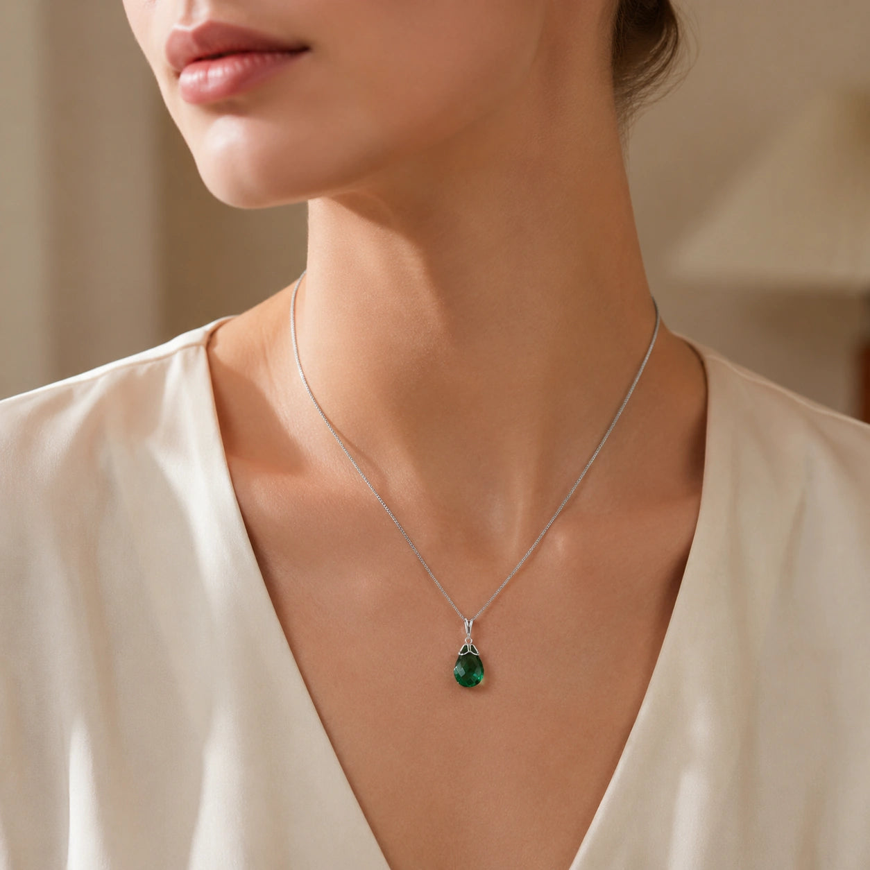 White Gold Belle Necklace Emerald 10K — Fioretta