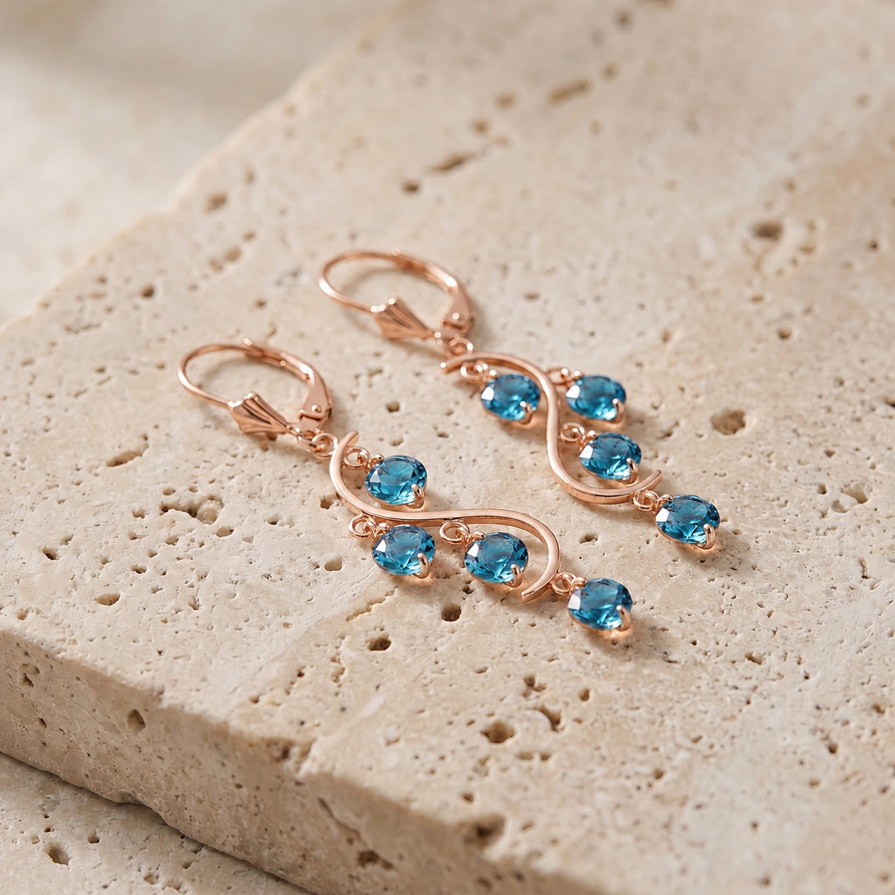 Rose Gold Bloom Earrings Blue Topaz 10K — Eulalia