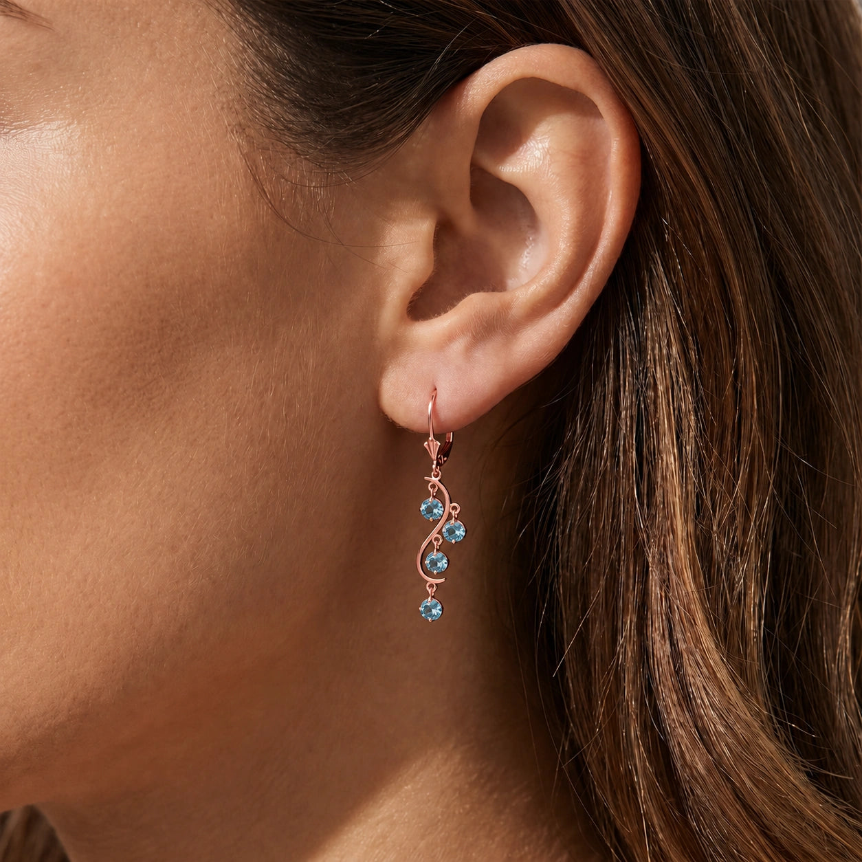 Rose Gold Bloom Earrings Blue Topaz 10K — Eulalia