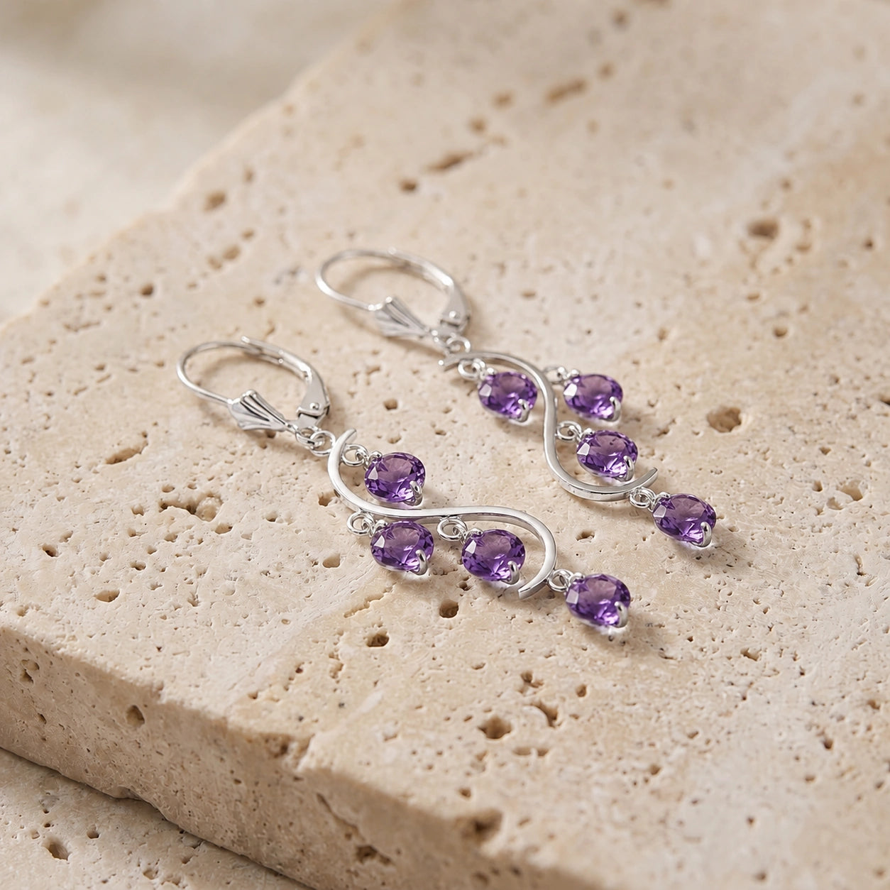 White Gold Bloom Earrings Amethyst 10K — Eulalia