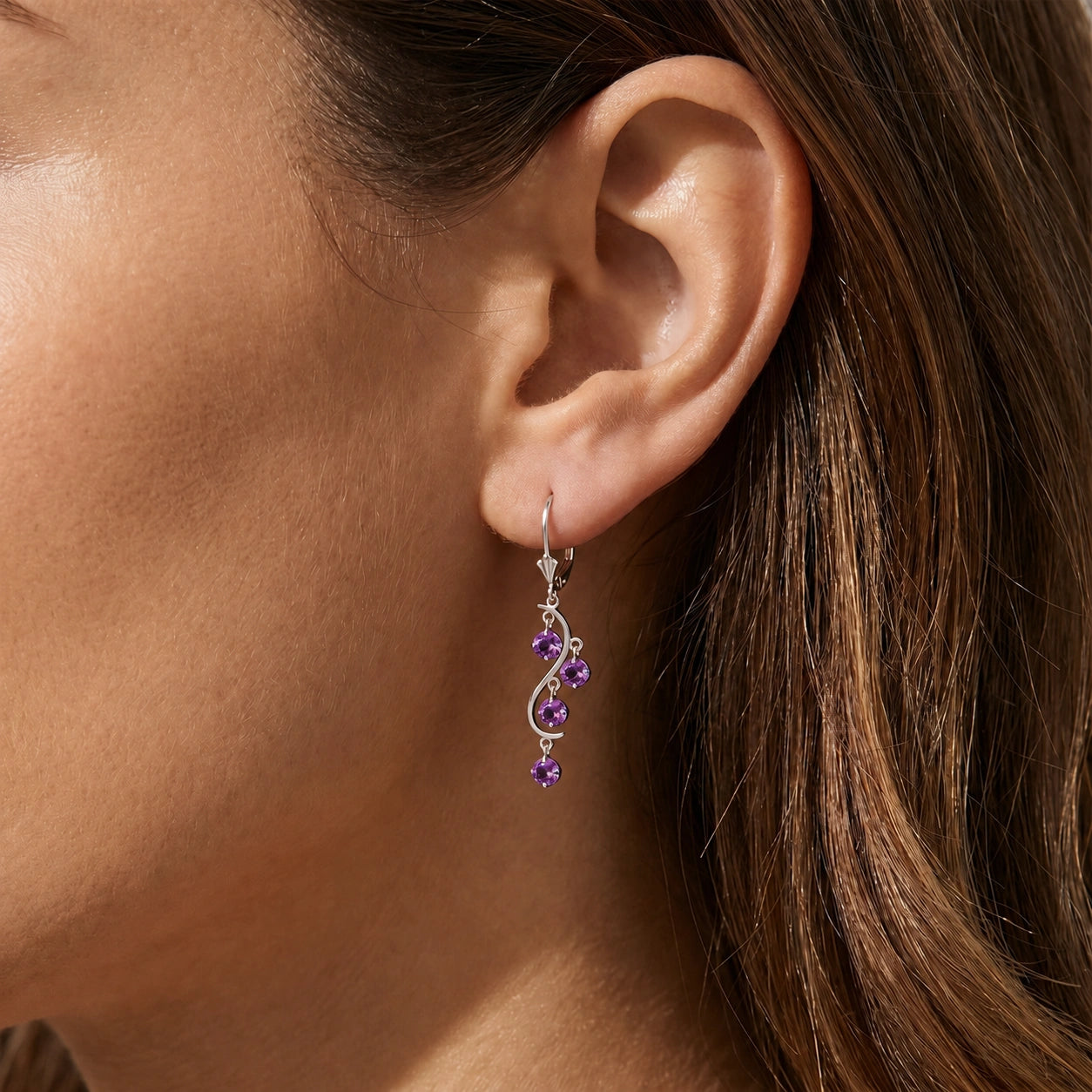 White Gold Bloom Earrings Amethyst 10K — Eulalia