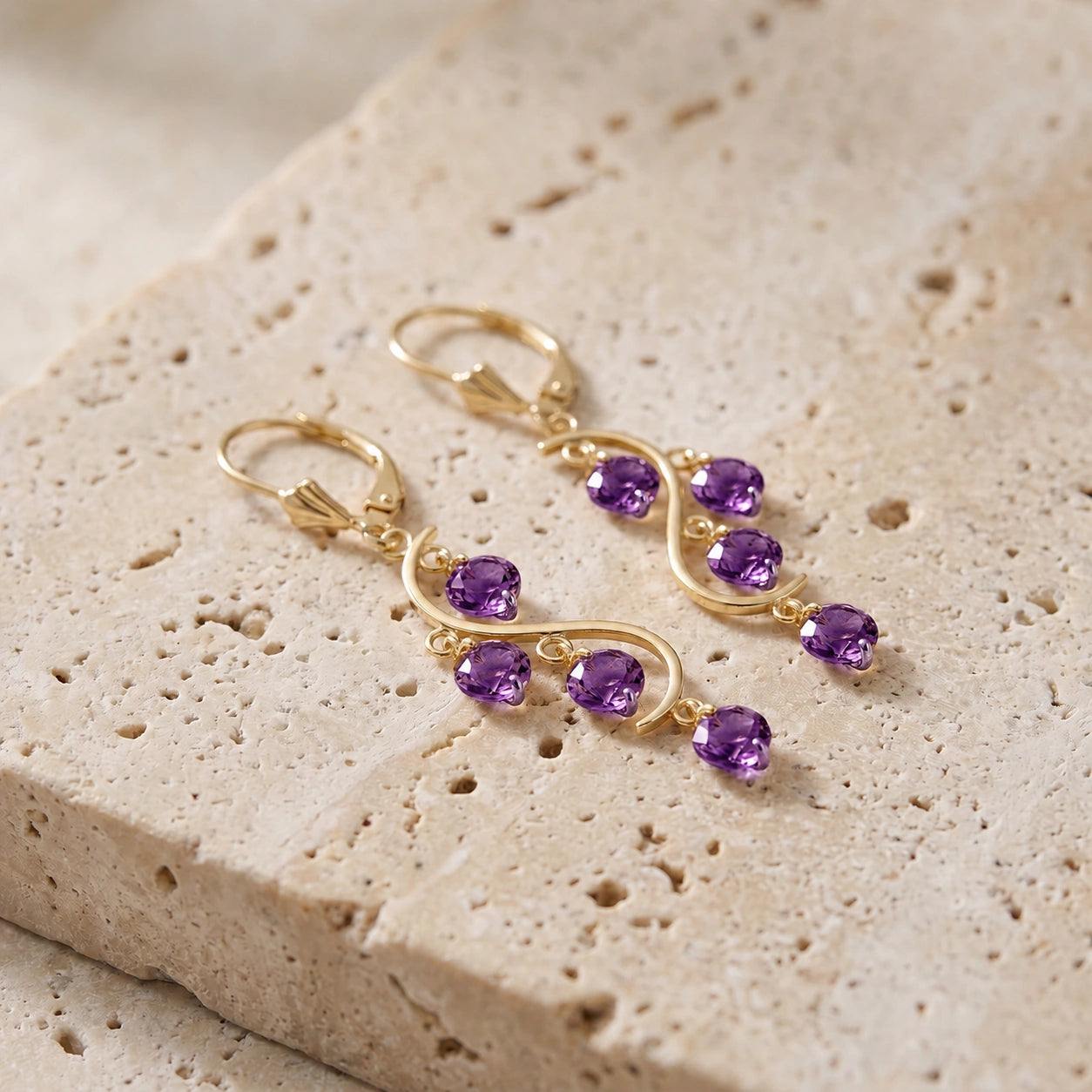 Yellow Gold Bloom Earrings Amethyst 10K — Eulalia