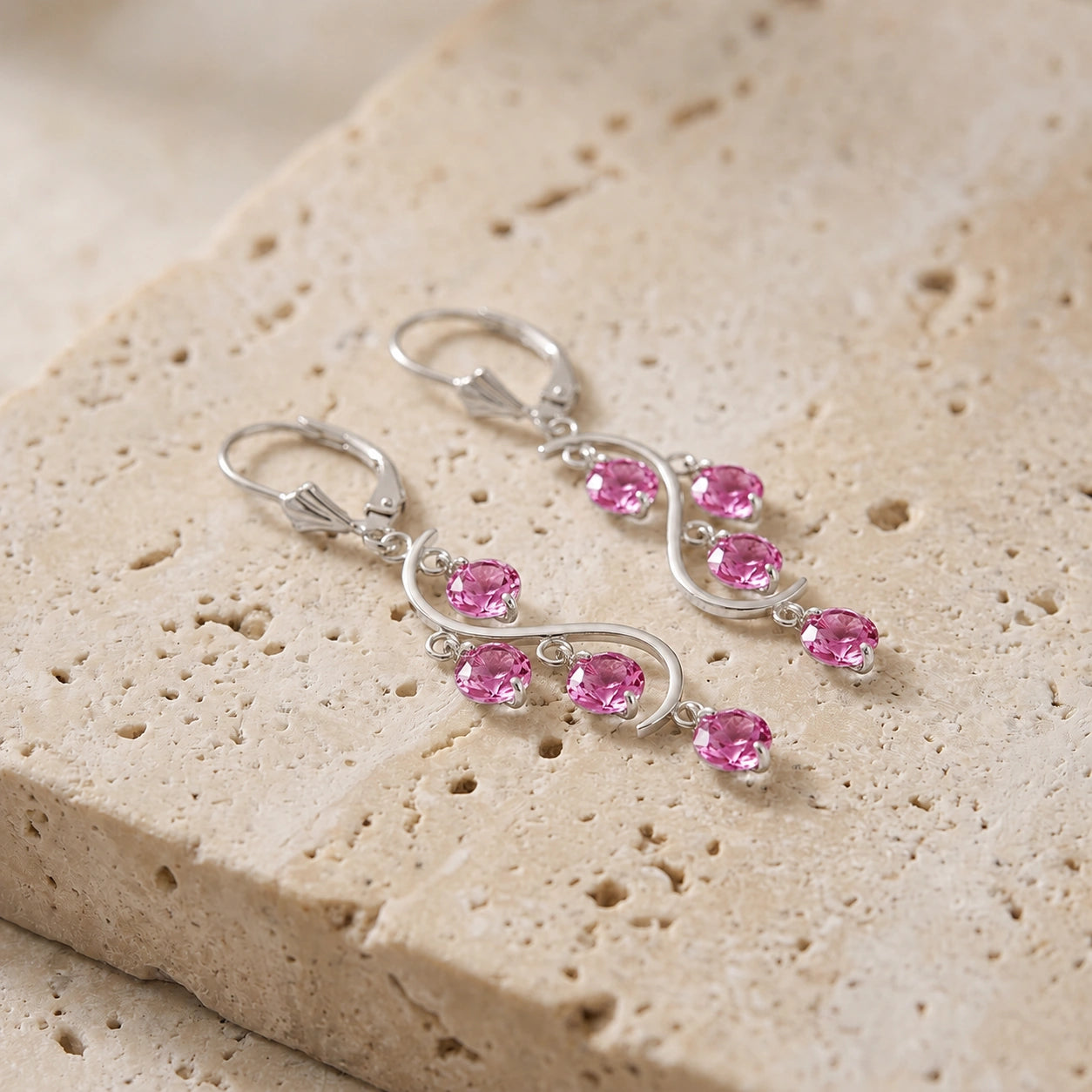 White Gold Bloom Earrings Pink Topaz 10K — Eulalia