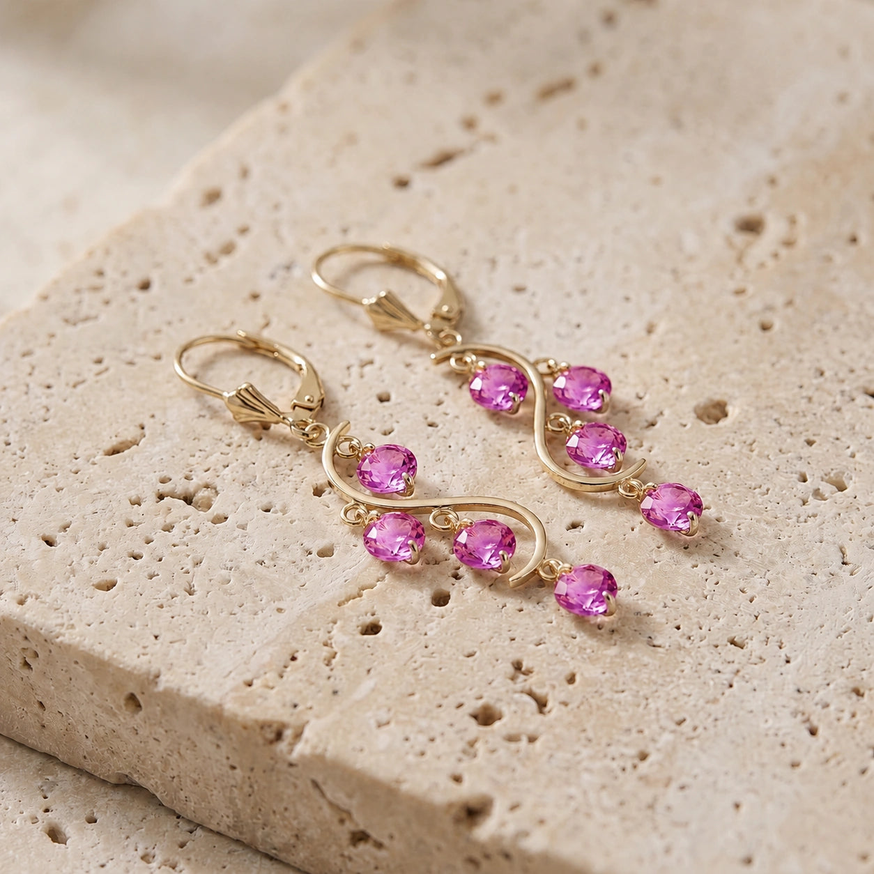 Yellow Gold Bloom Earrings Pink Topaz 10K — Eulalia