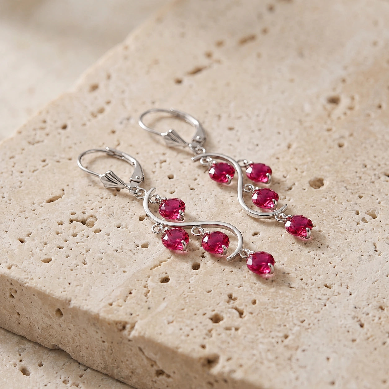 White Gold Bloom Earrings Ruby 10K — Eulalia