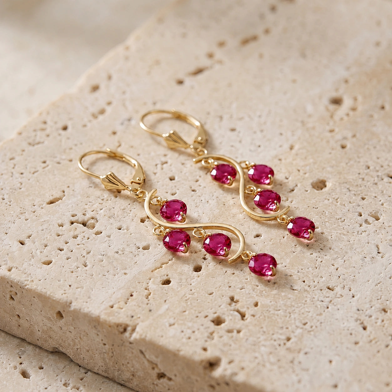 Yellow Gold Bloom Earrings Ruby 10K — Eulalia