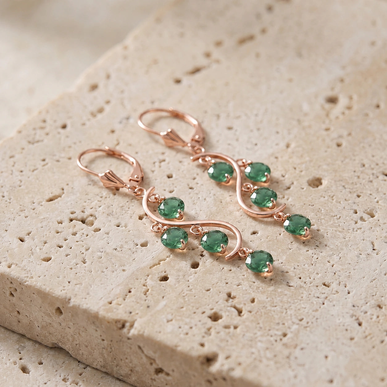 Rose Gold Bloom Earrings Emerald 10K — Eulalia