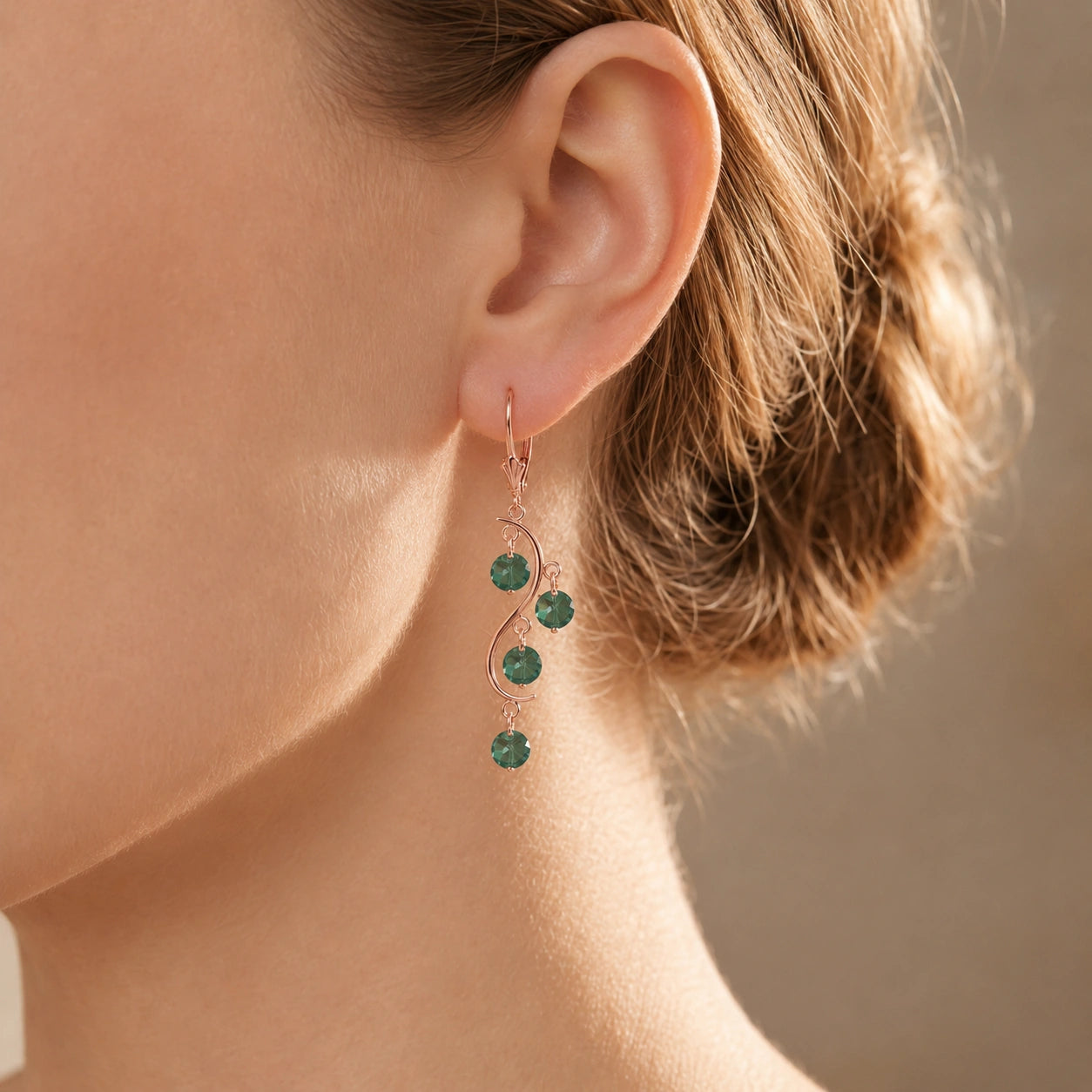 Rose Gold Bloom Earrings Emerald 10K — Eulalia