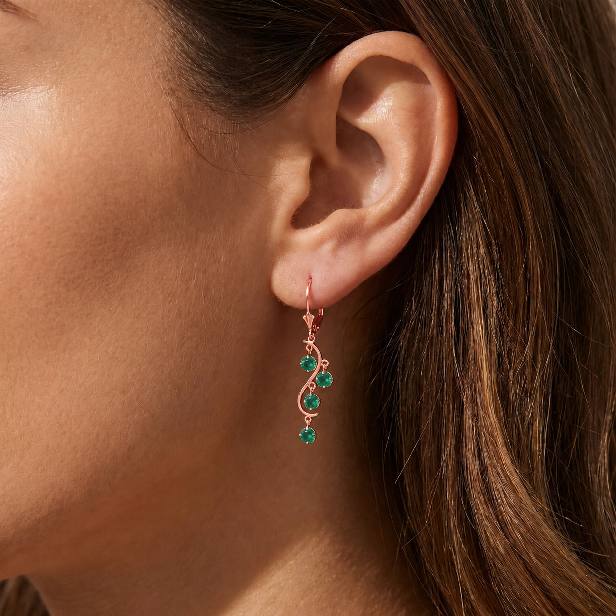 Rose Gold Bloom Earrings Emerald 10K — Eulalia