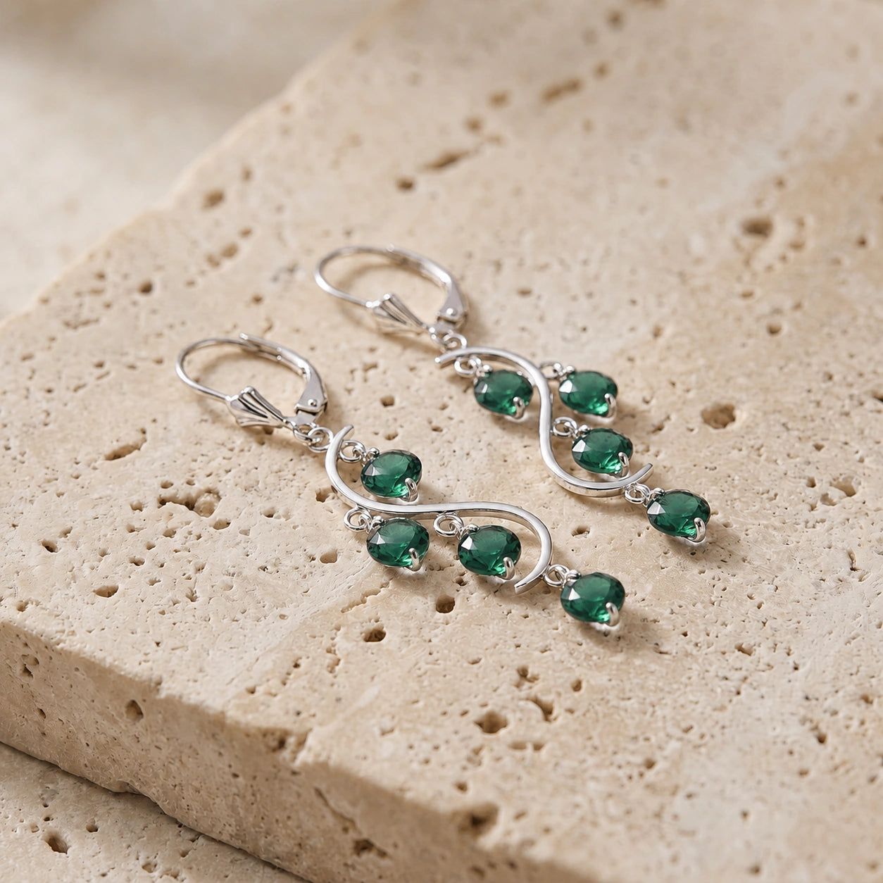 White Gold Bloom Earrings Emerald 10K — Eulalia
