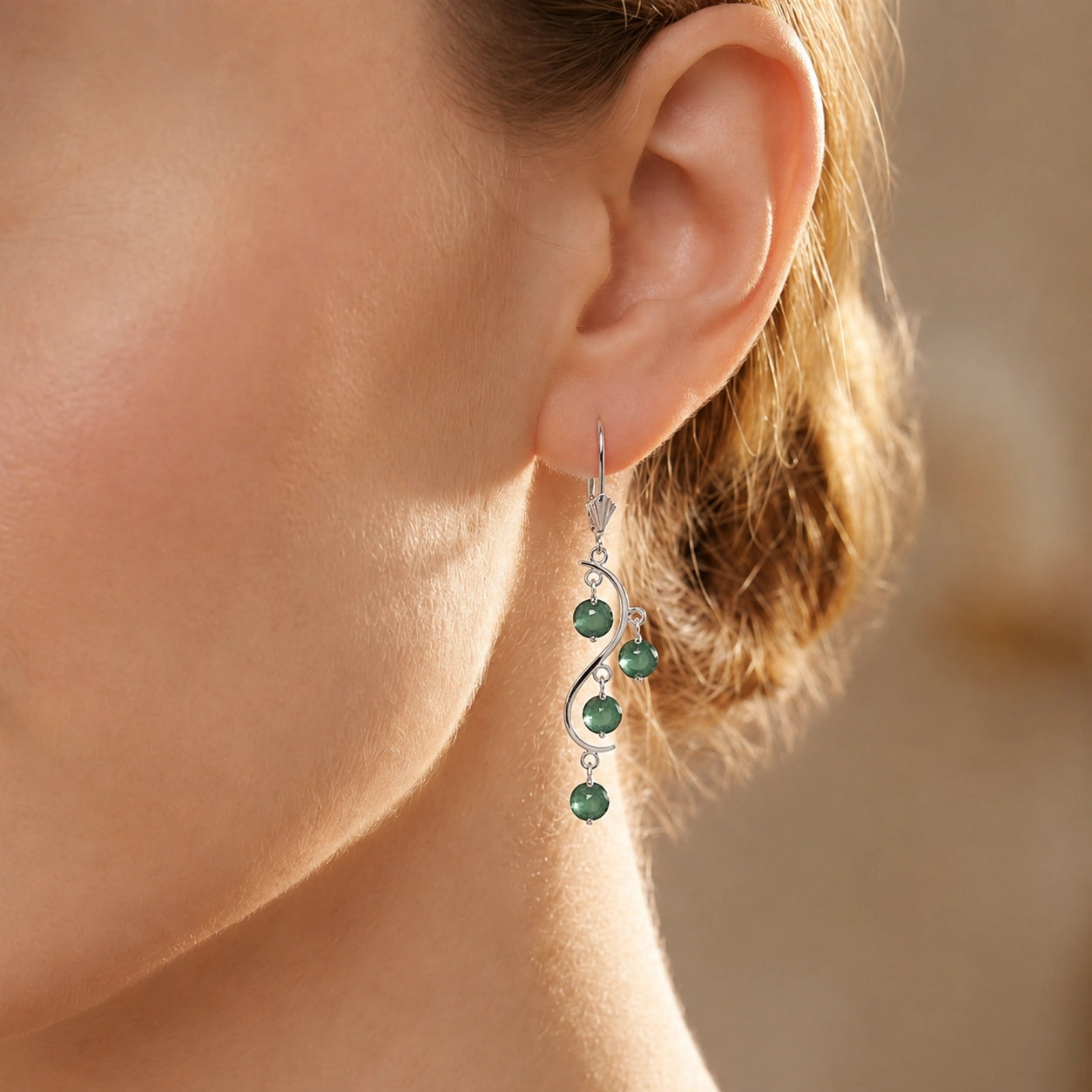 White Gold Bloom Earrings Emerald 10K — Eulalia