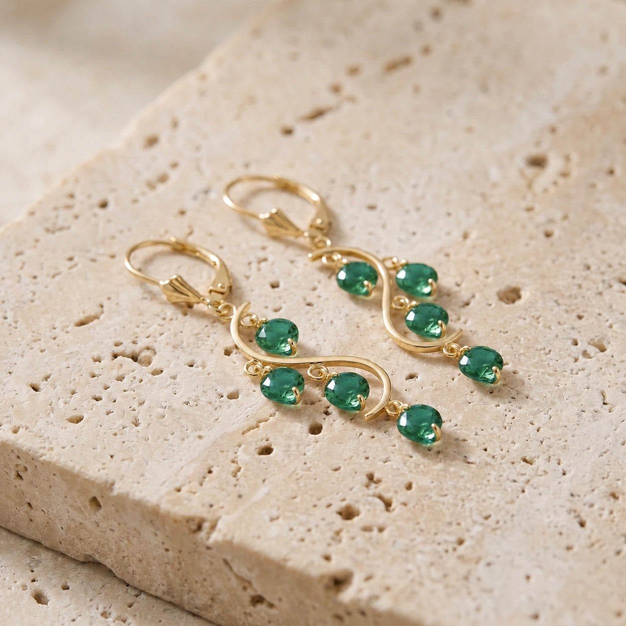 Yellow Gold Bloom Earrings Emerald 10K — Eulalia
