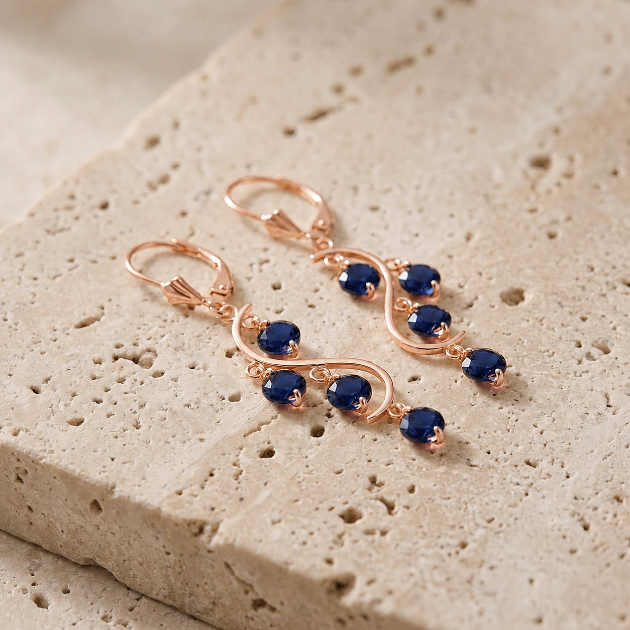 Rose Gold Bloom Earrings Sapphire 10K — Eulalia
