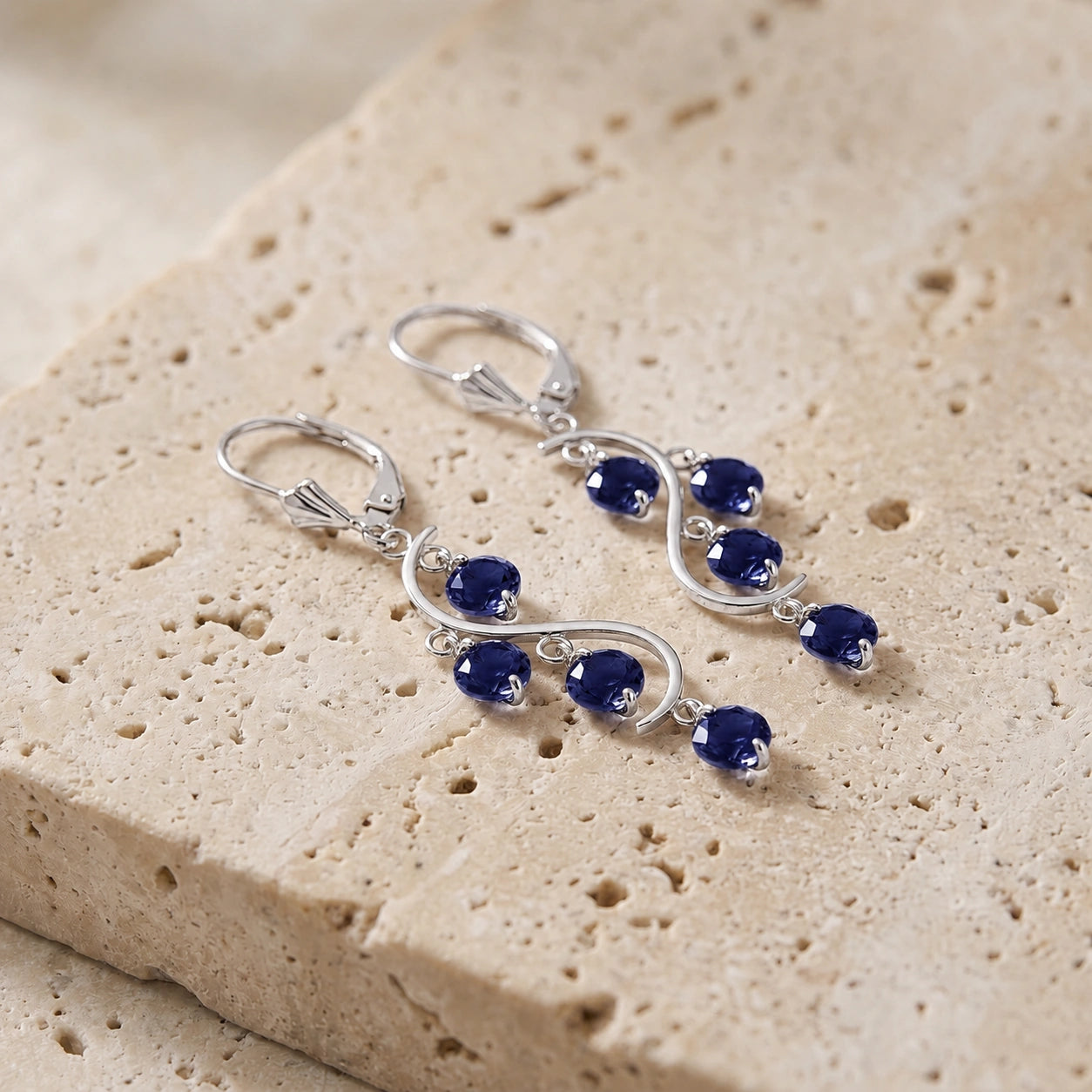 White Gold Bloom Earrings Sapphire 10K — Eulalia