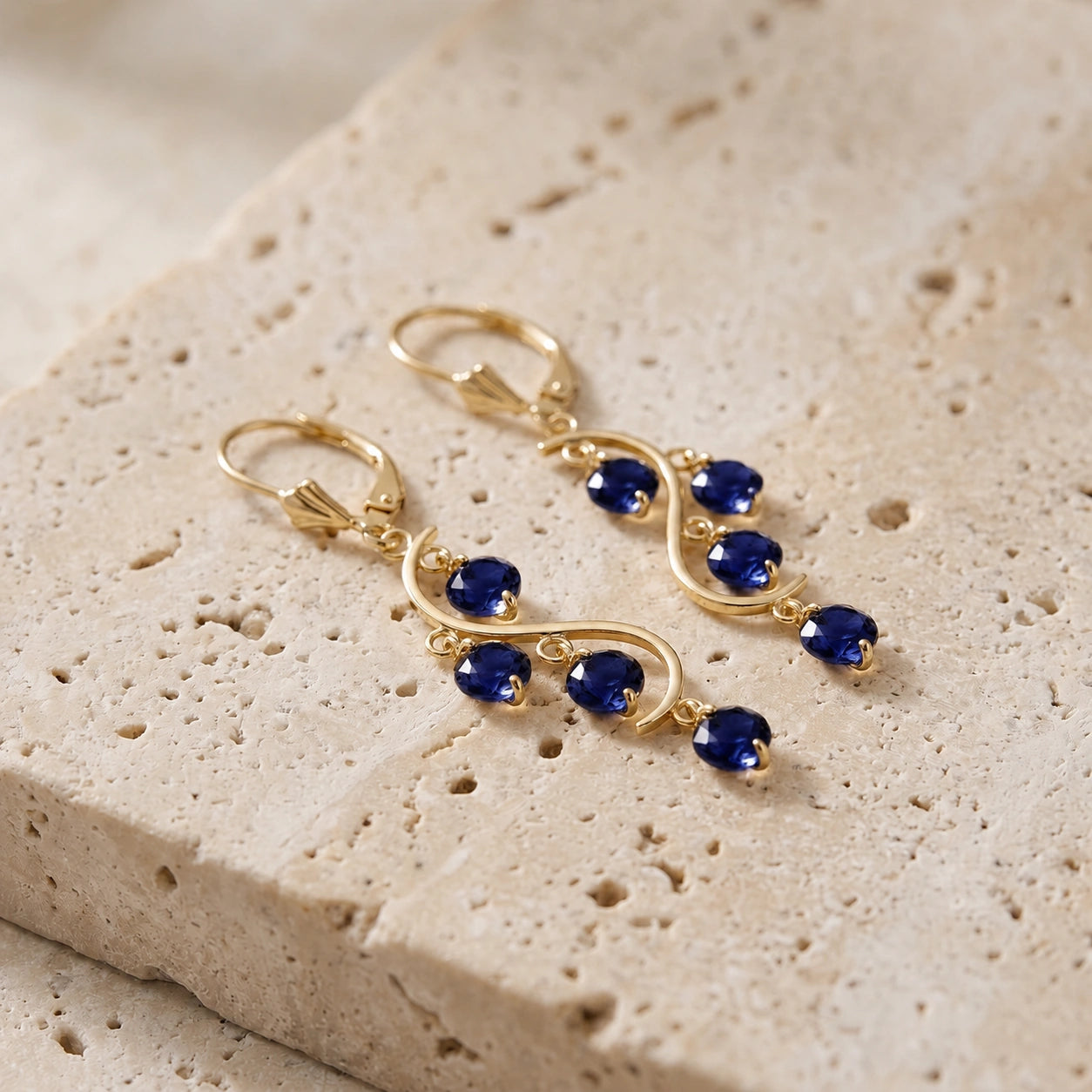 Yellow Gold Bloom Earrings Sapphire 10K — Eulalia