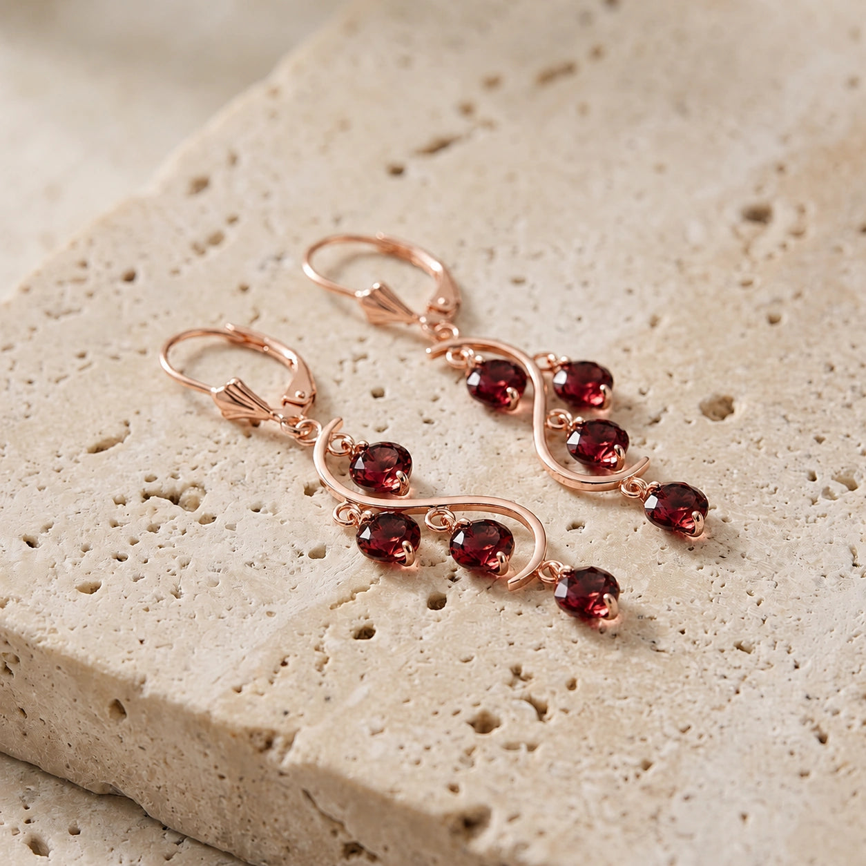 Rose Gold Bloom Earrings Garnet 10K — Eulalia
