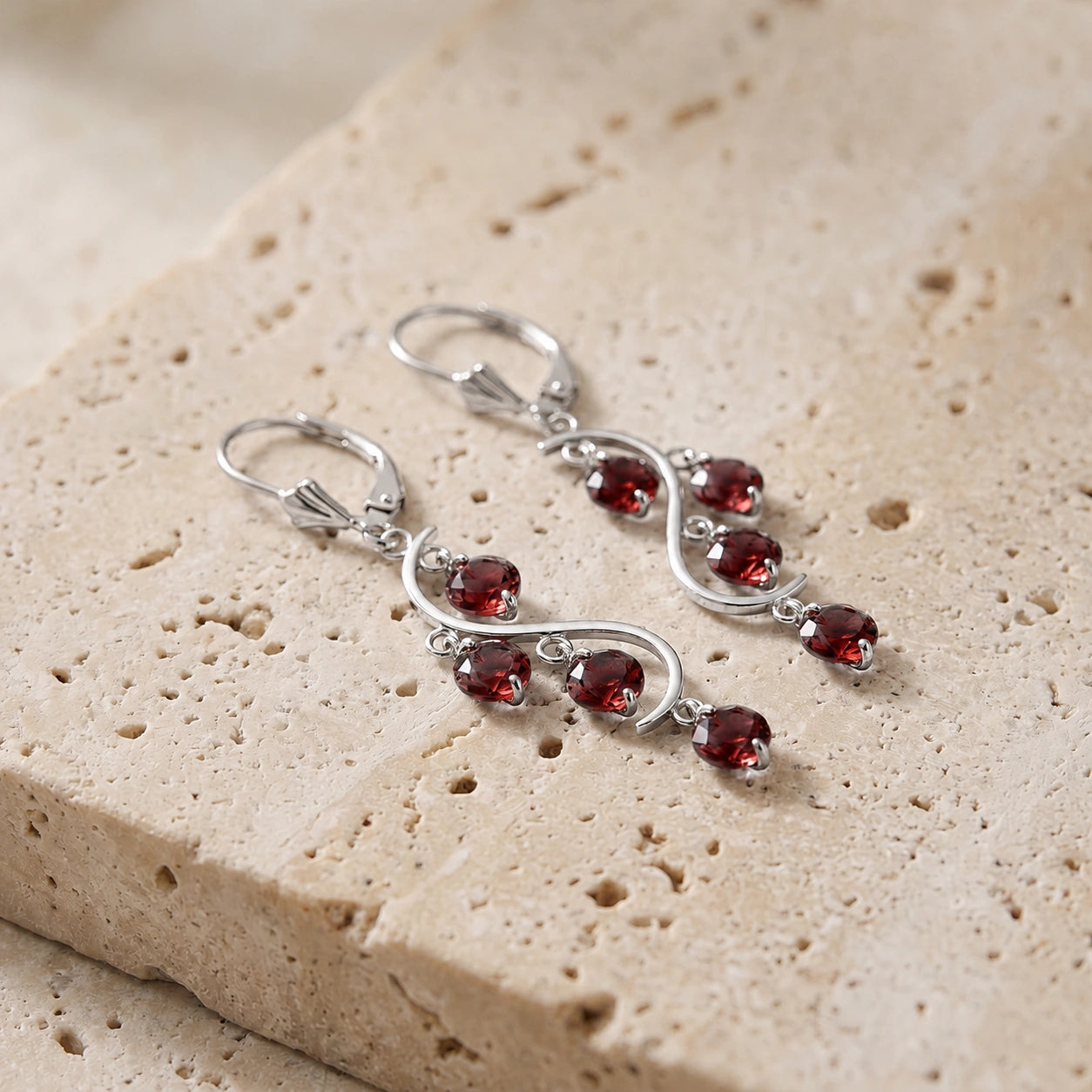 White Gold Bloom Earrings Garnet 10K — Eulalia