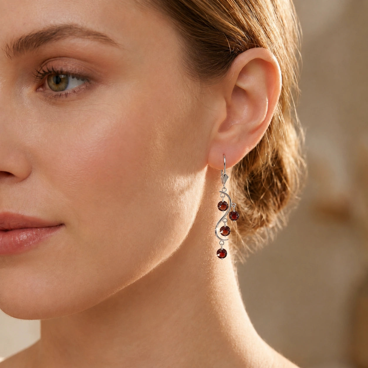 White Gold Bloom Earrings Garnet 10K — Eulalia