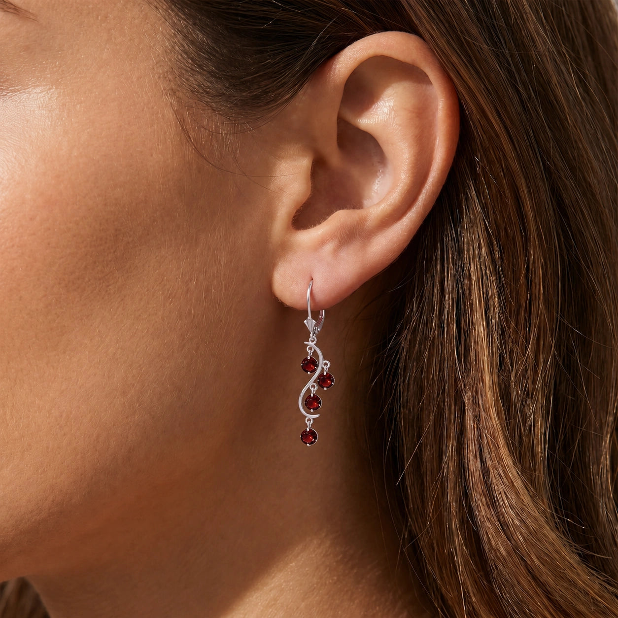 White Gold Bloom Earrings Garnet 10K — Eulalia