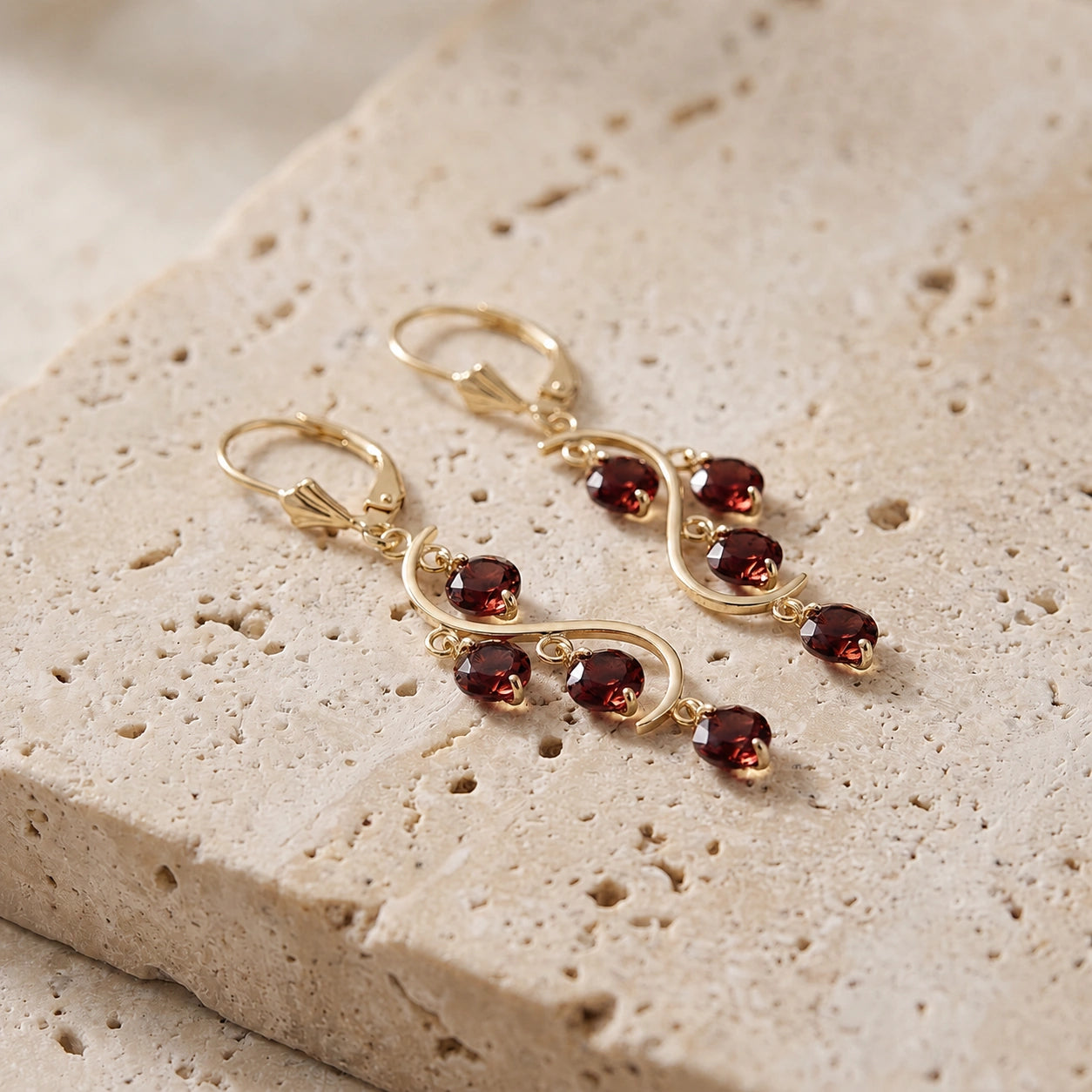 Yellow Gold Bloom Earrings Garnet 10K — Eulalia