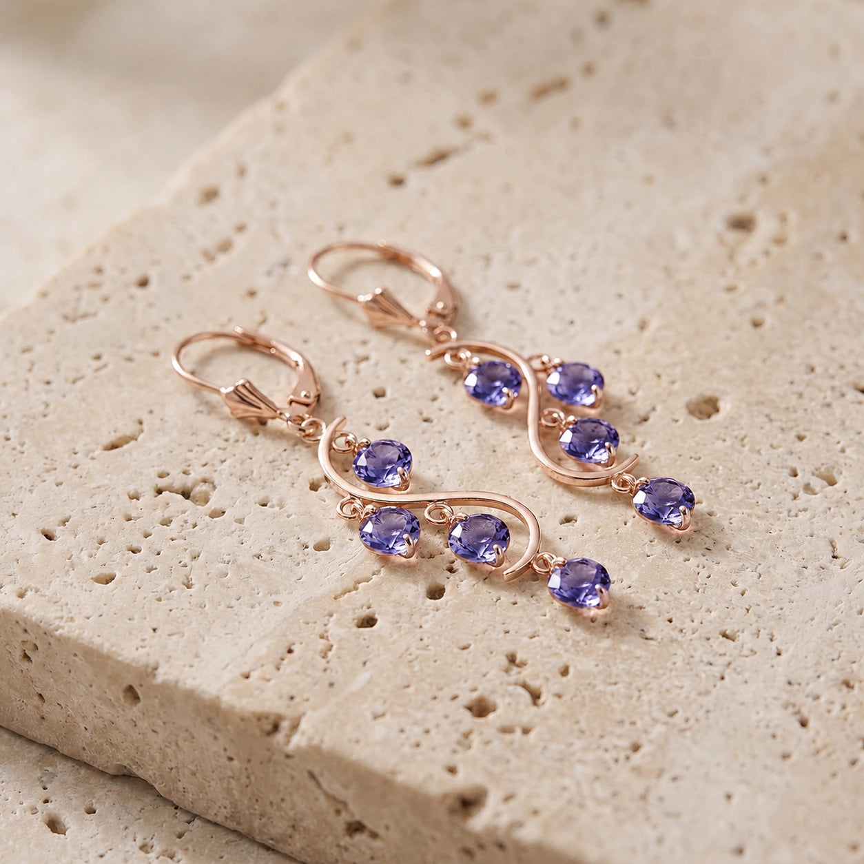 Rose Gold Bloom Earrings Tanzanite 10K — Eulalia
