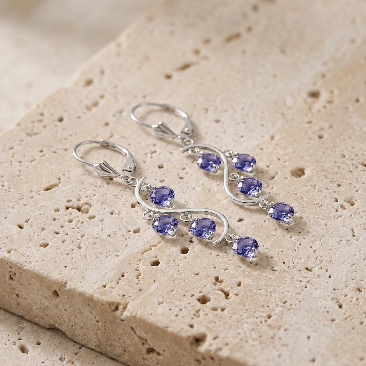 White Gold Bloom Earrings Tanzanite 10K — Eulalia