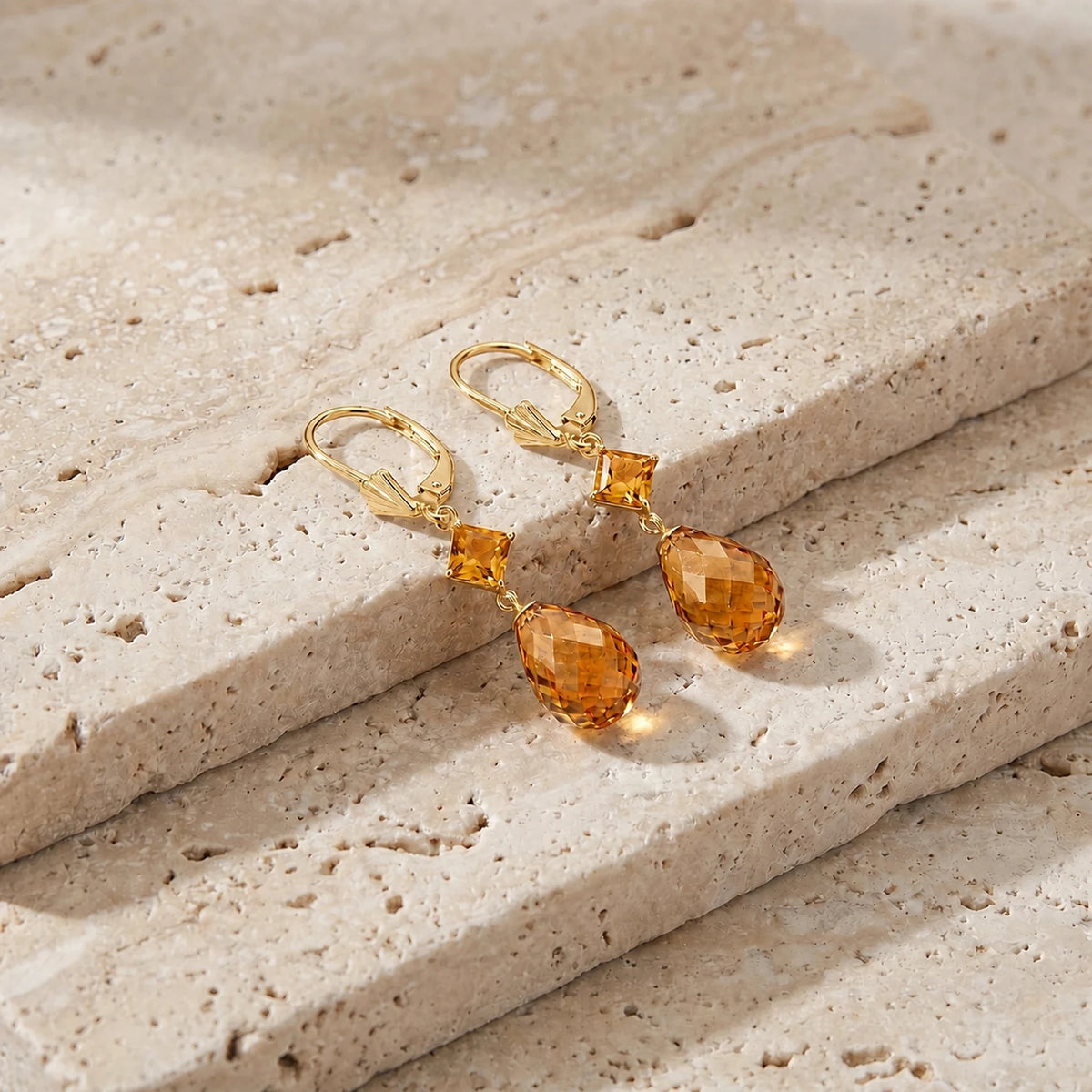Yellow Gold Petal Earrings Citrine — Fabiola — travertine lifestyle